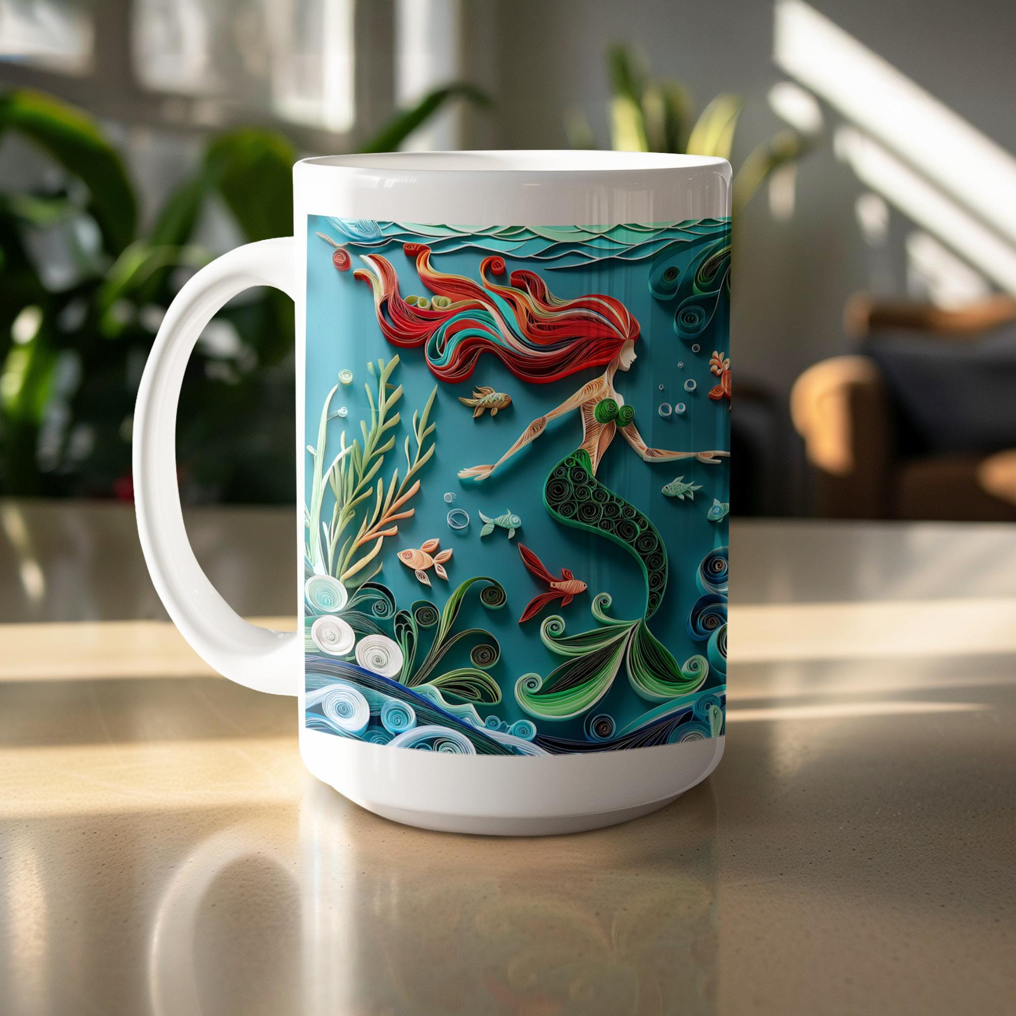 Mermaid Mug Wrap PNG: Ocean Scene Sublimation Design (Digital Download))
