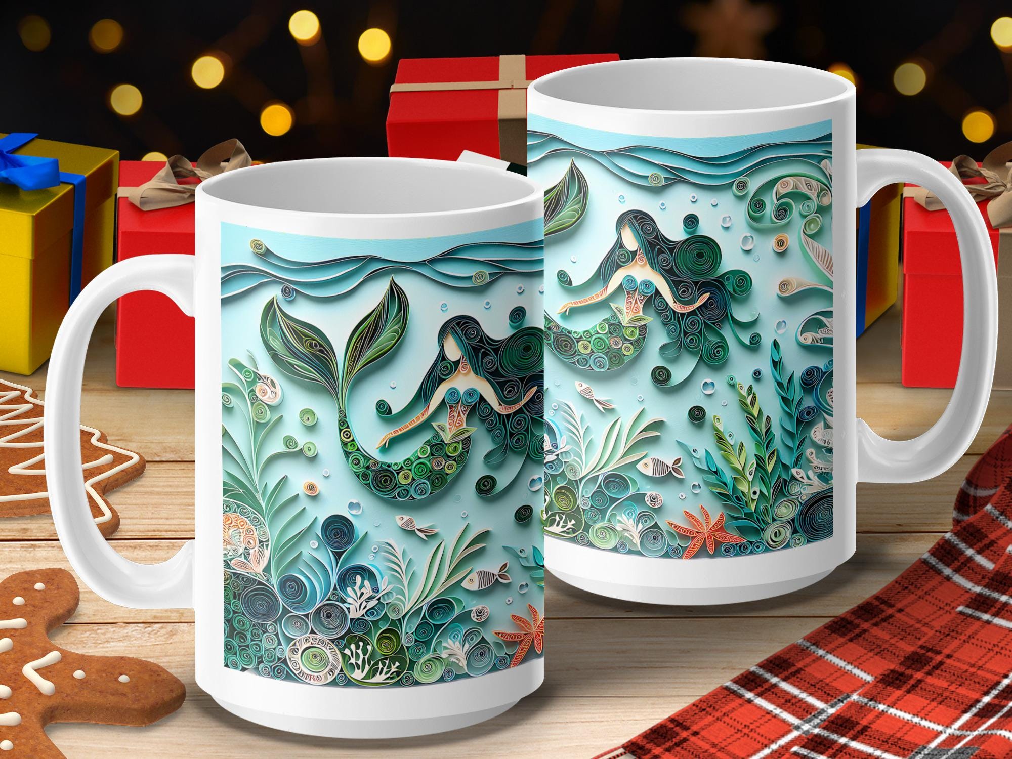 Paper Quilling Mermaid Mug: Ocean Art Coffee Cup