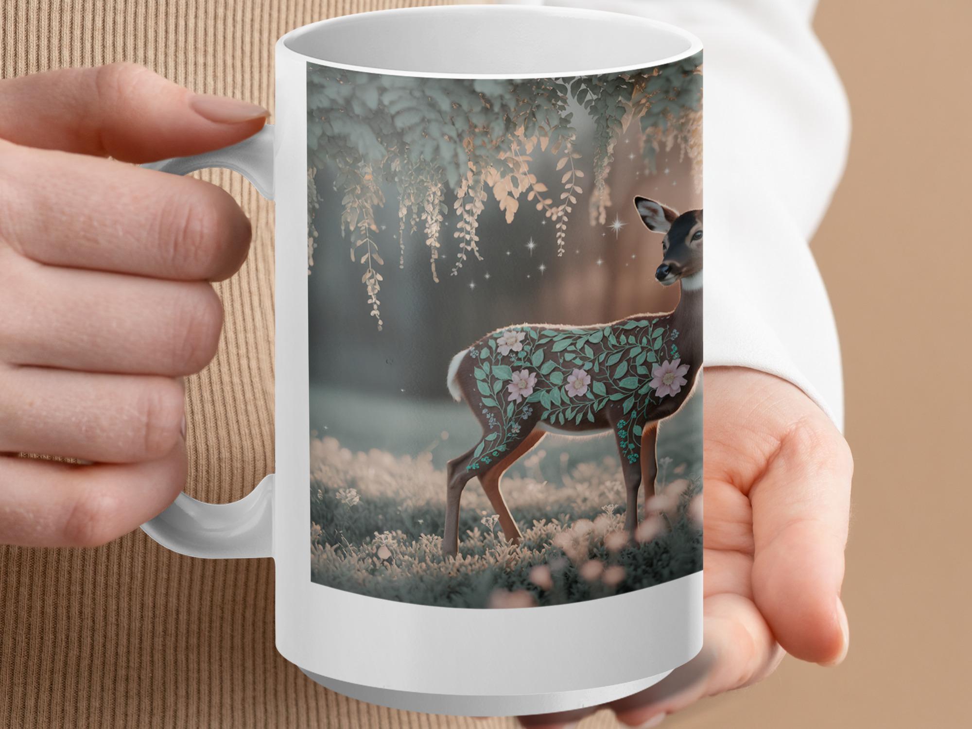 Floral Deer Coffee Mug: Whimsical Nature Lover Gift