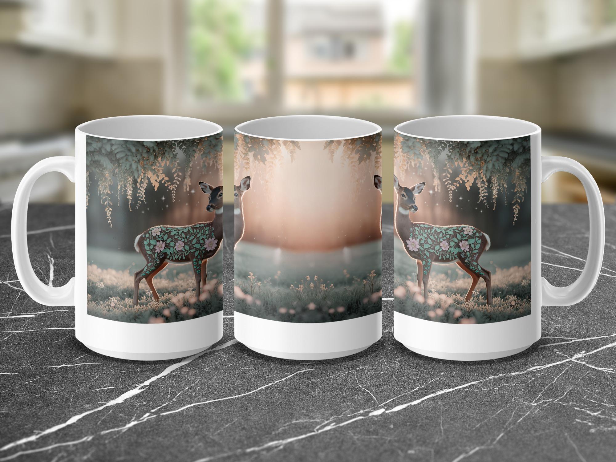 Floral Deer Coffee Mug: Whimsical Nature Lover Gift