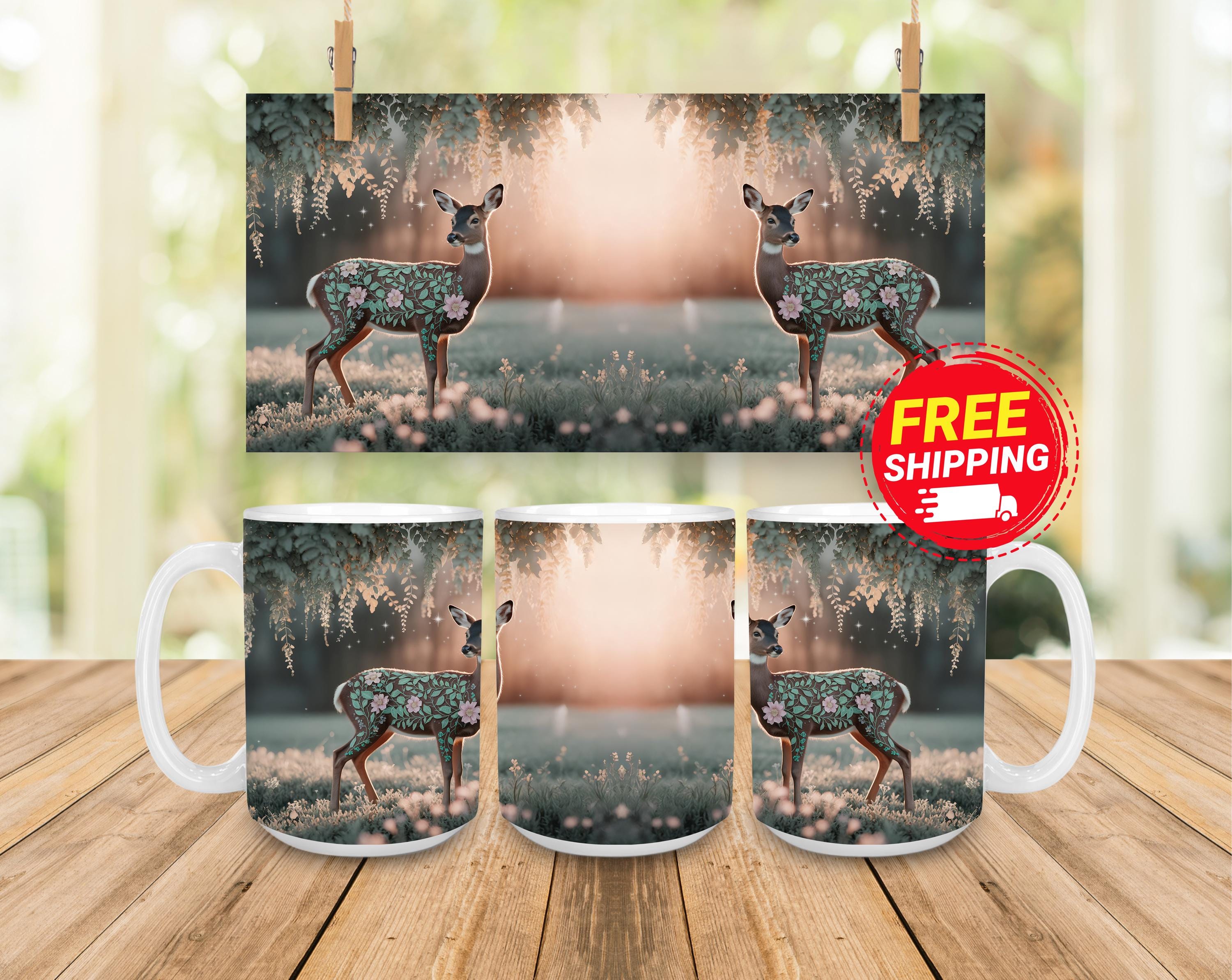 Floral Deer Coffee Mug: Whimsical Nature Lover Gift