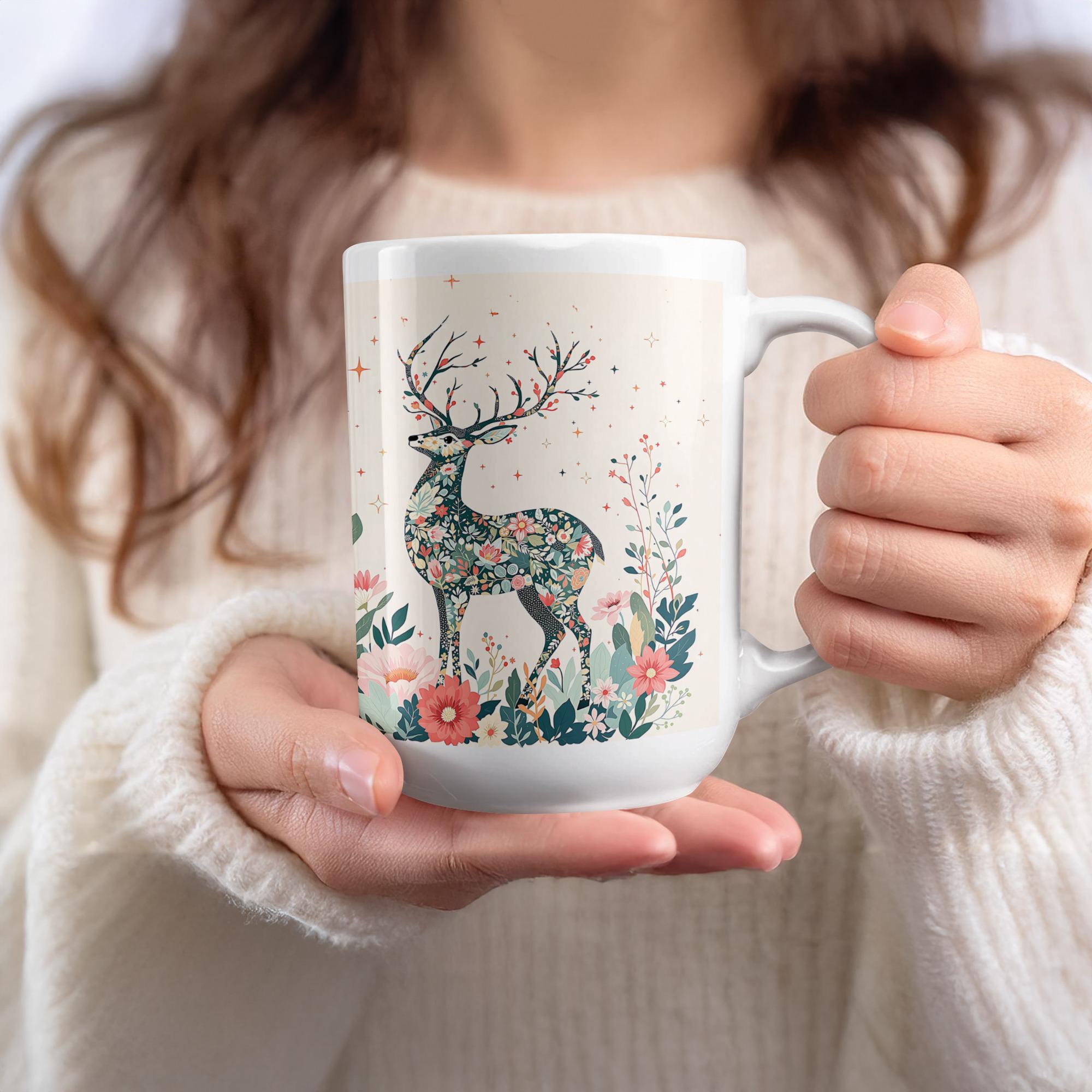 Floral Deer Coffee Mug: Cottagecore Nature Lover Gift