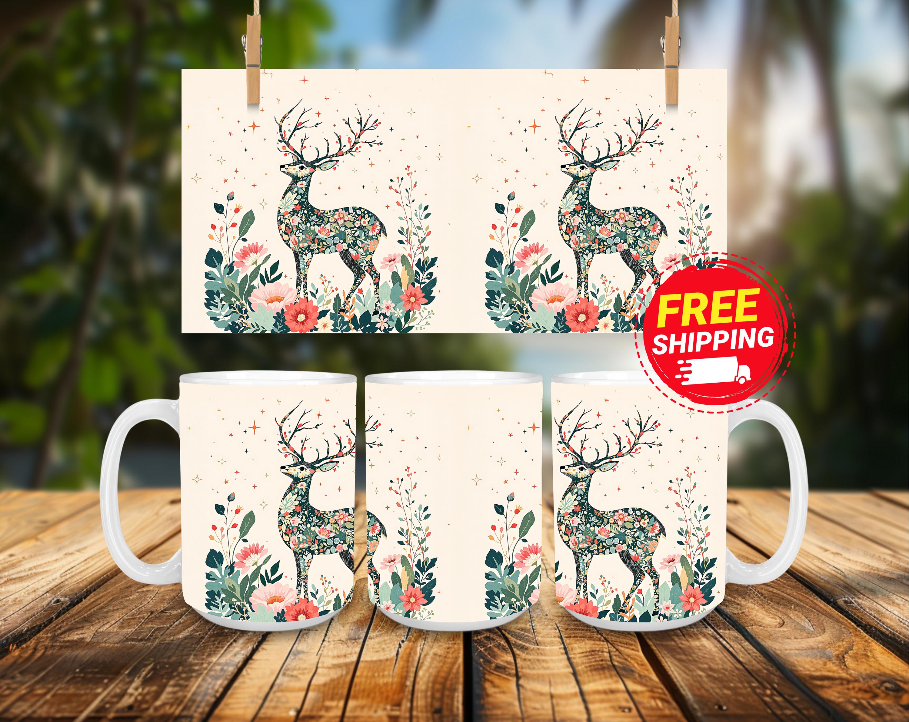 Floral Deer Coffee Mug: Cottagecore Nature Lover Gift