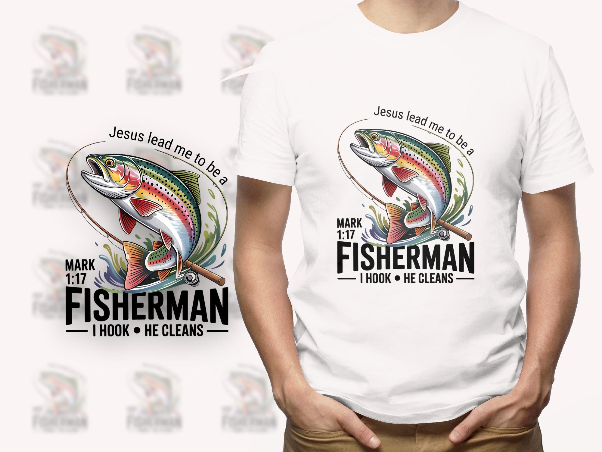 Christian Fishing Design: Jesus Lead Me, Fisherman Art (PNG Digital Download)