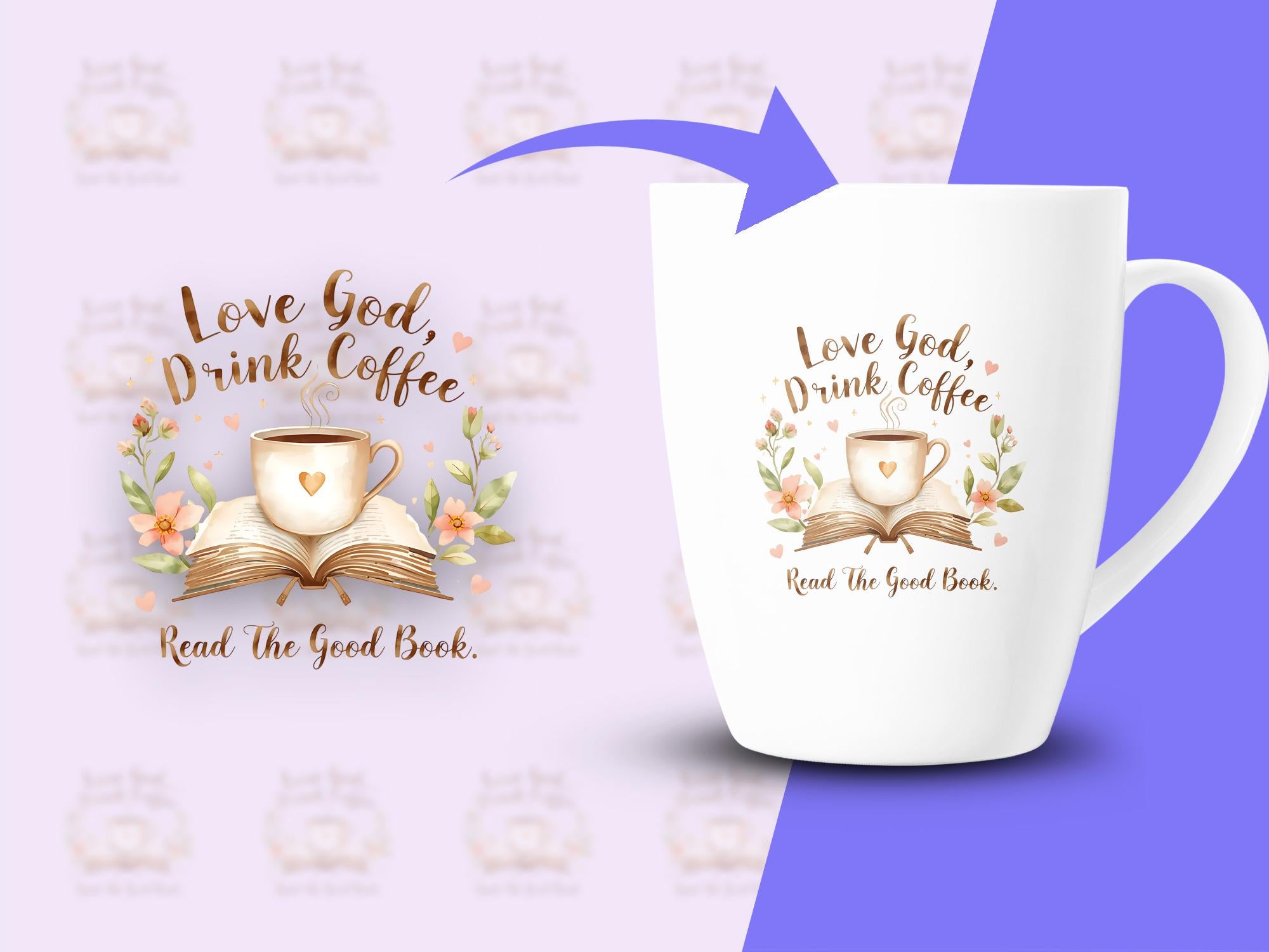 Christian Coffee Lover PNG: Floral Book Sublimation (Digital Download)