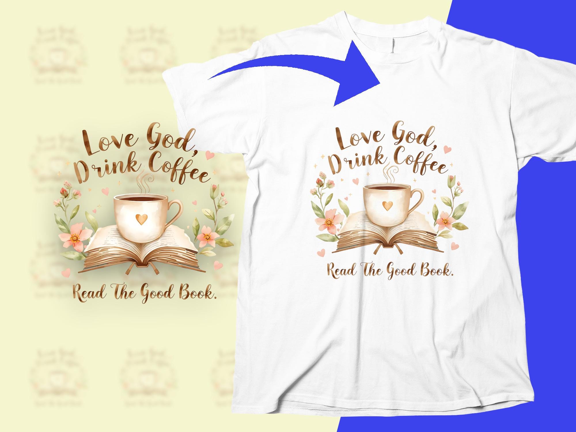 Christian Coffee Lover PNG: Floral Book Sublimation (Digital Download)