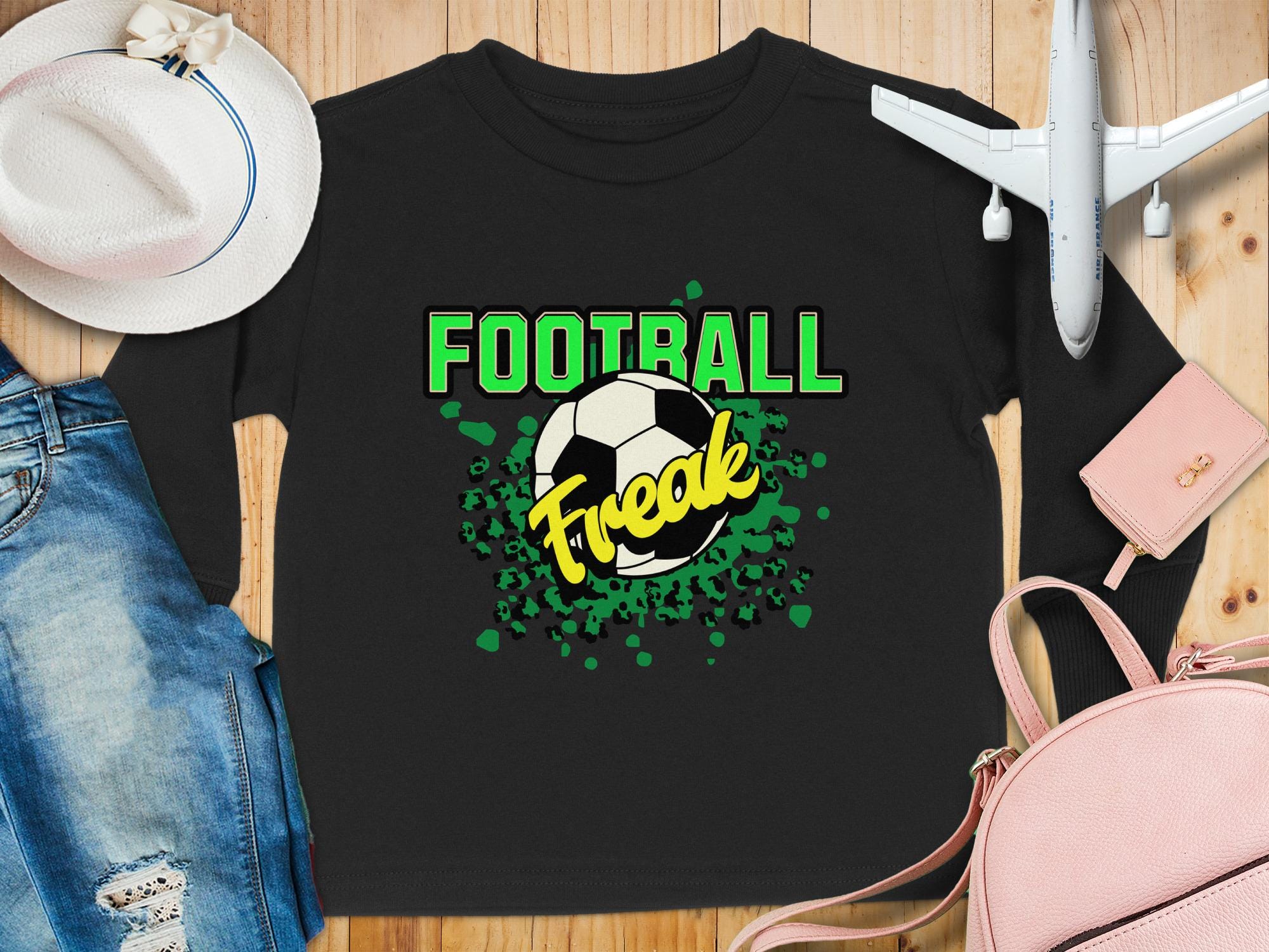 Football Freak Toddler Long Sleeve Shirt: Green Splatter Design