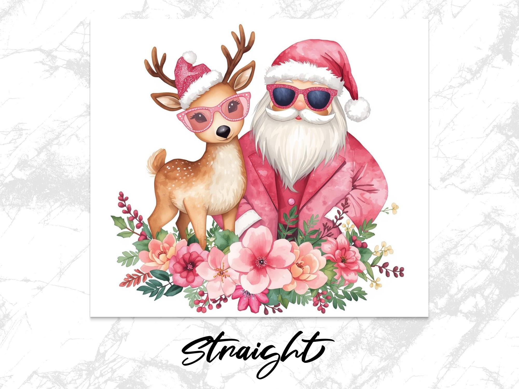 Cool Santa Reindeer Tumbler Wrap 20 oz, Pink Christmas Png, Festive Santa Holiday Design, Sunglasses Santa Tumbler Design