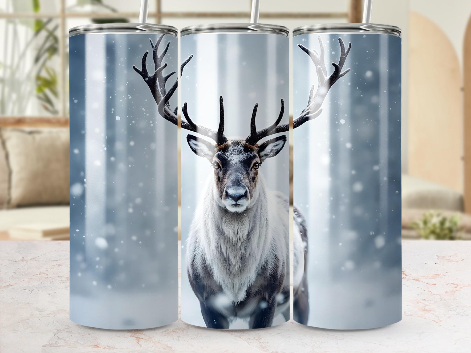 Reindeer Tumbler Wrap: Winter Christmas 20oz Skinny Tumbler Design (Digital Download)
