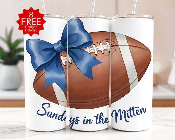 Football Tumbler Wrap: Michigan Game Day, Bow Design (Digital Download)