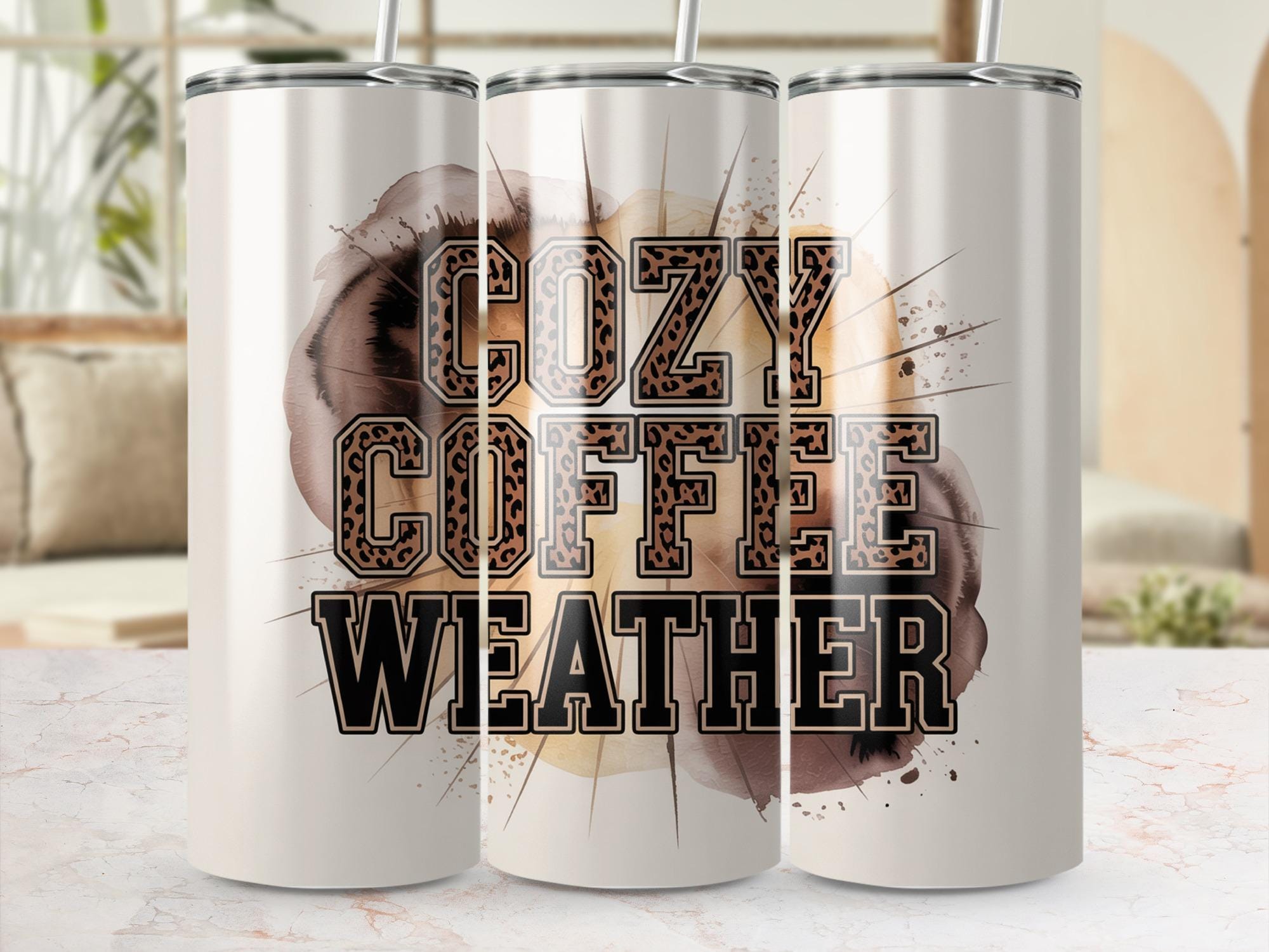Leopard Print Coffee Weather Tumbler Wrap - 20oz Sublimation Design (Digital Download)