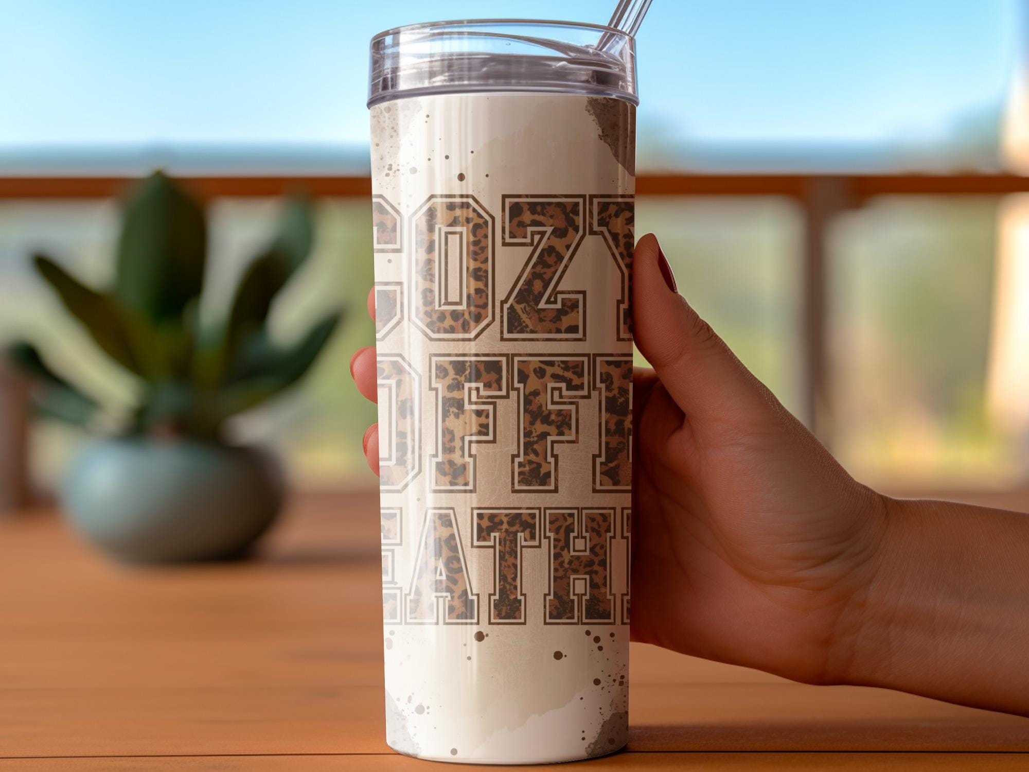 Cozy Coffee Leopard Print Tumbler Wrap - 20oz Skinny Tumbler PNG (Digital Download)