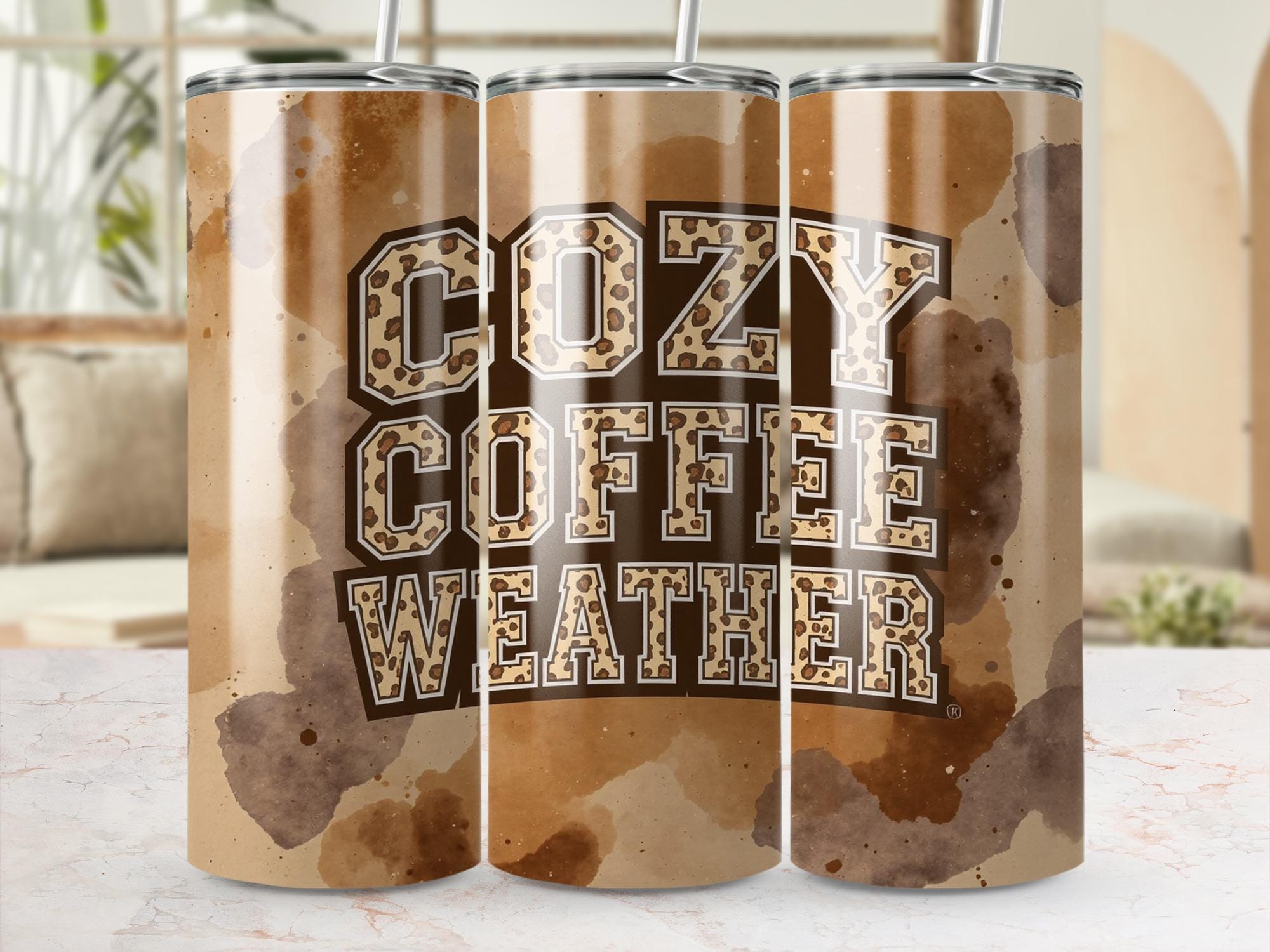 Leopard Print Coffee Tumbler Wrap: Cozy Sublimation Design (Digital Download)