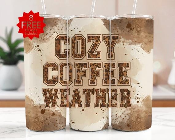 Cozy Coffee Leopard Print Tumbler Wrap - 20oz Skinny Tumbler PNG (Digital Download)