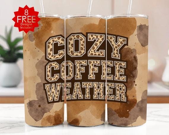 Leopard Print Coffee Tumbler Wrap: Cozy Sublimation Design (Digital Download)