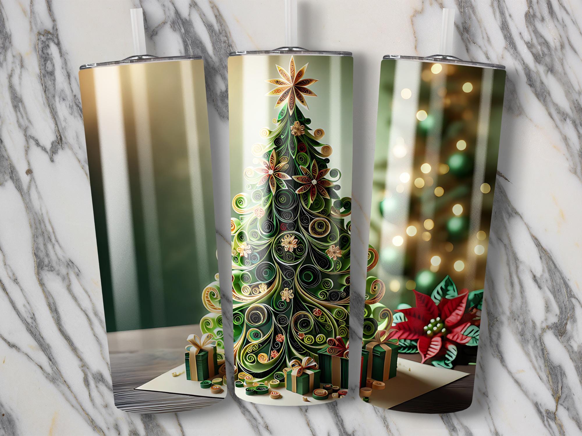 Quilled Christmas Tree Tumbler Wrap: Holiday Sublimation Design (PNG Digital Download)