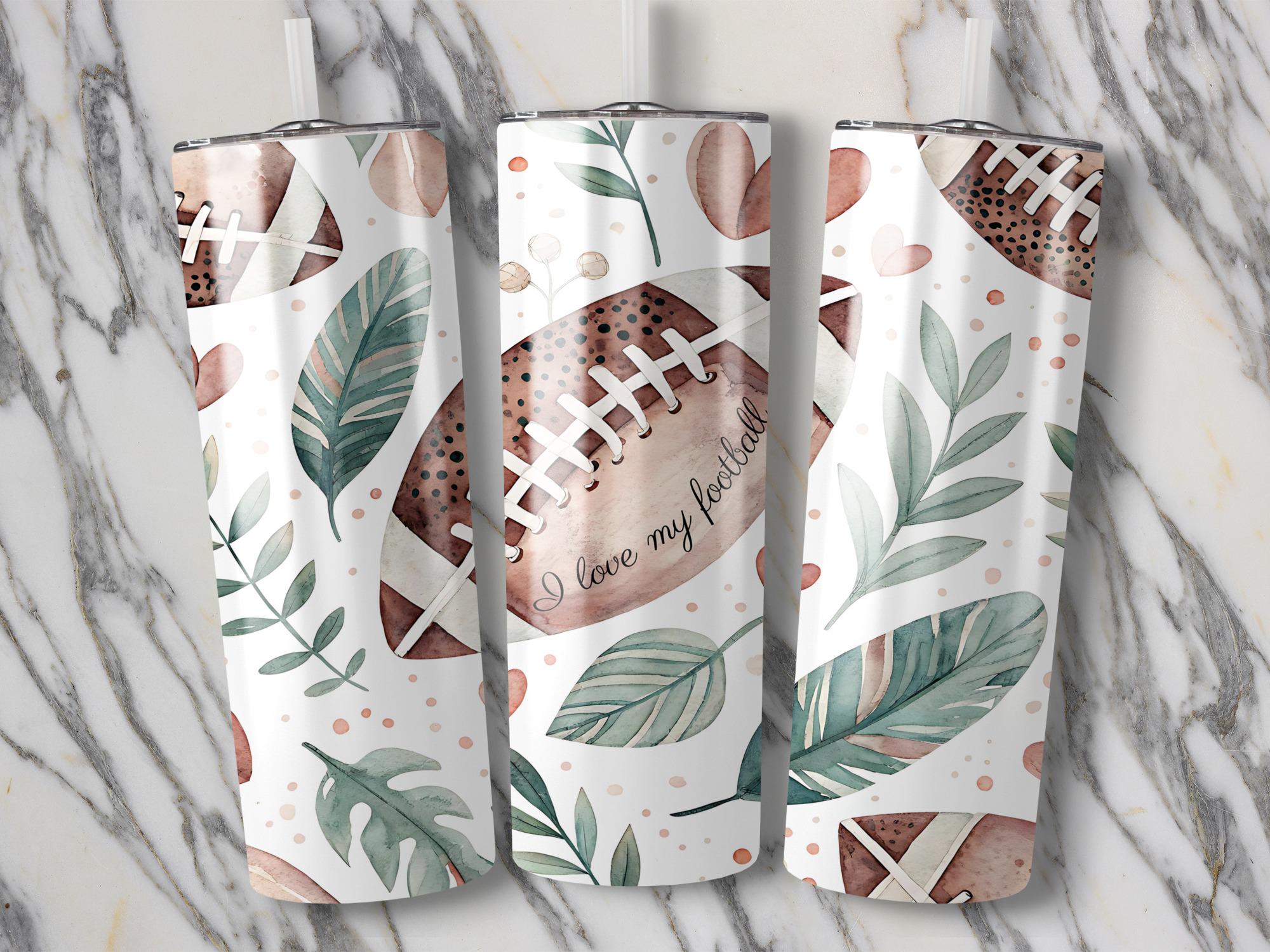 Floral Football Tumbler Wrap PNG - Sports Sublimation Design (Digital Download)
