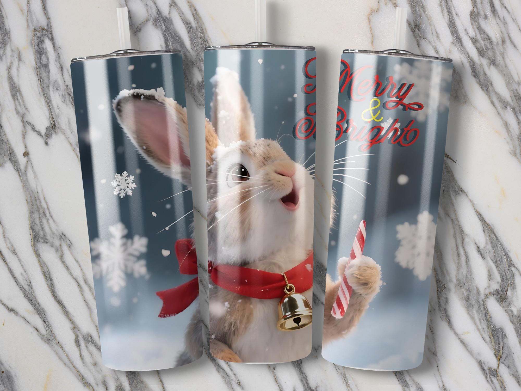 Christmas Bunny Tumbler Wrap: Merry Bright Rabbit PNG (Digital Download)