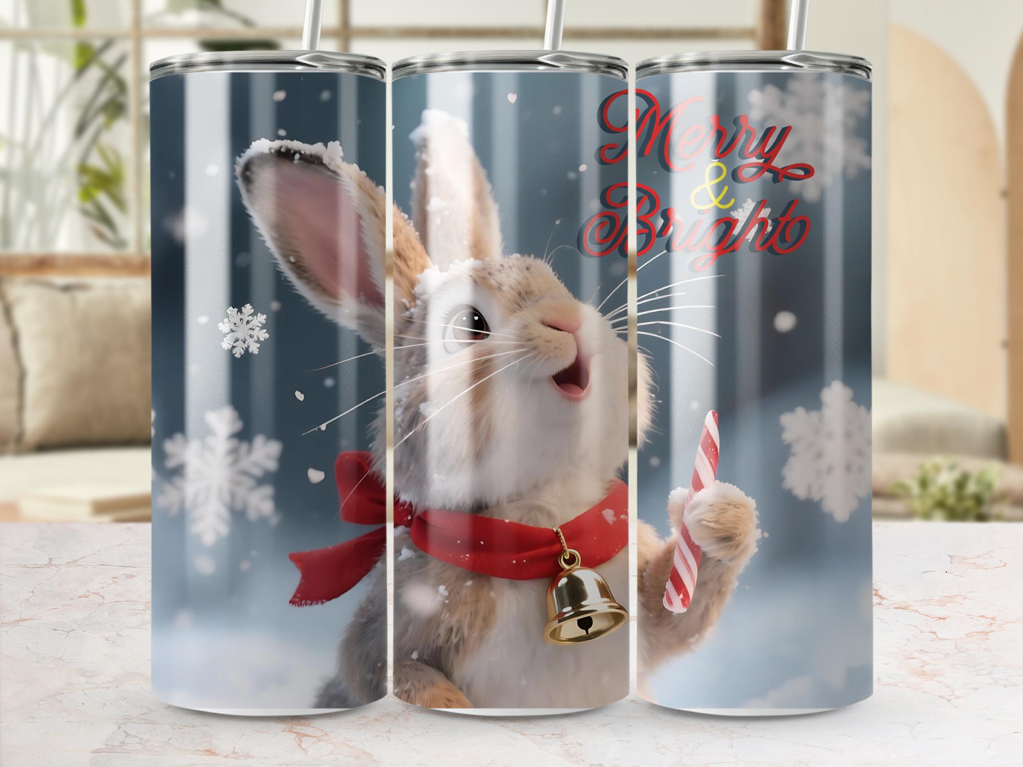 Christmas Bunny Tumbler Wrap: Merry Bright Rabbit PNG (Digital Download)