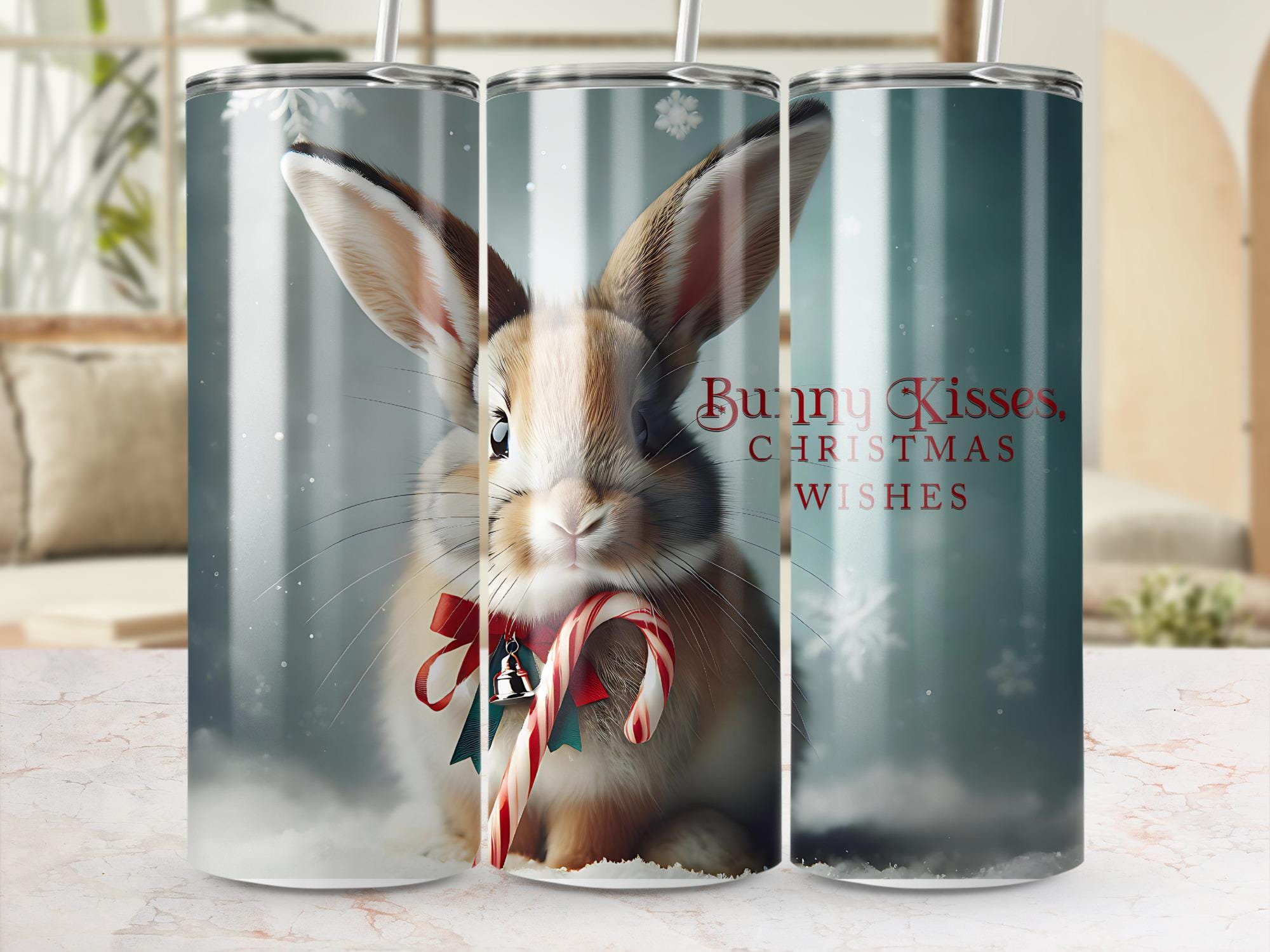 Christmas Bunny Tumbler Wrap: Holiday Kisses Design (Digital Download)