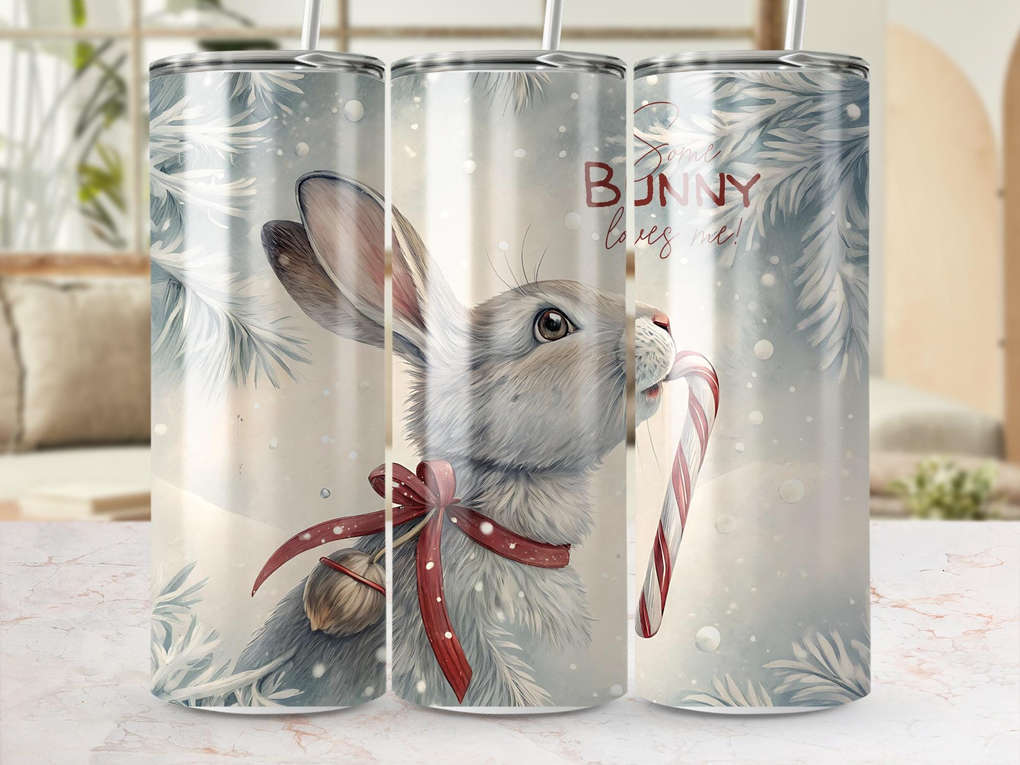 Some Bunny Loves Me Tumbler Wrap: Winter Candy Cane Design (Digital Download)