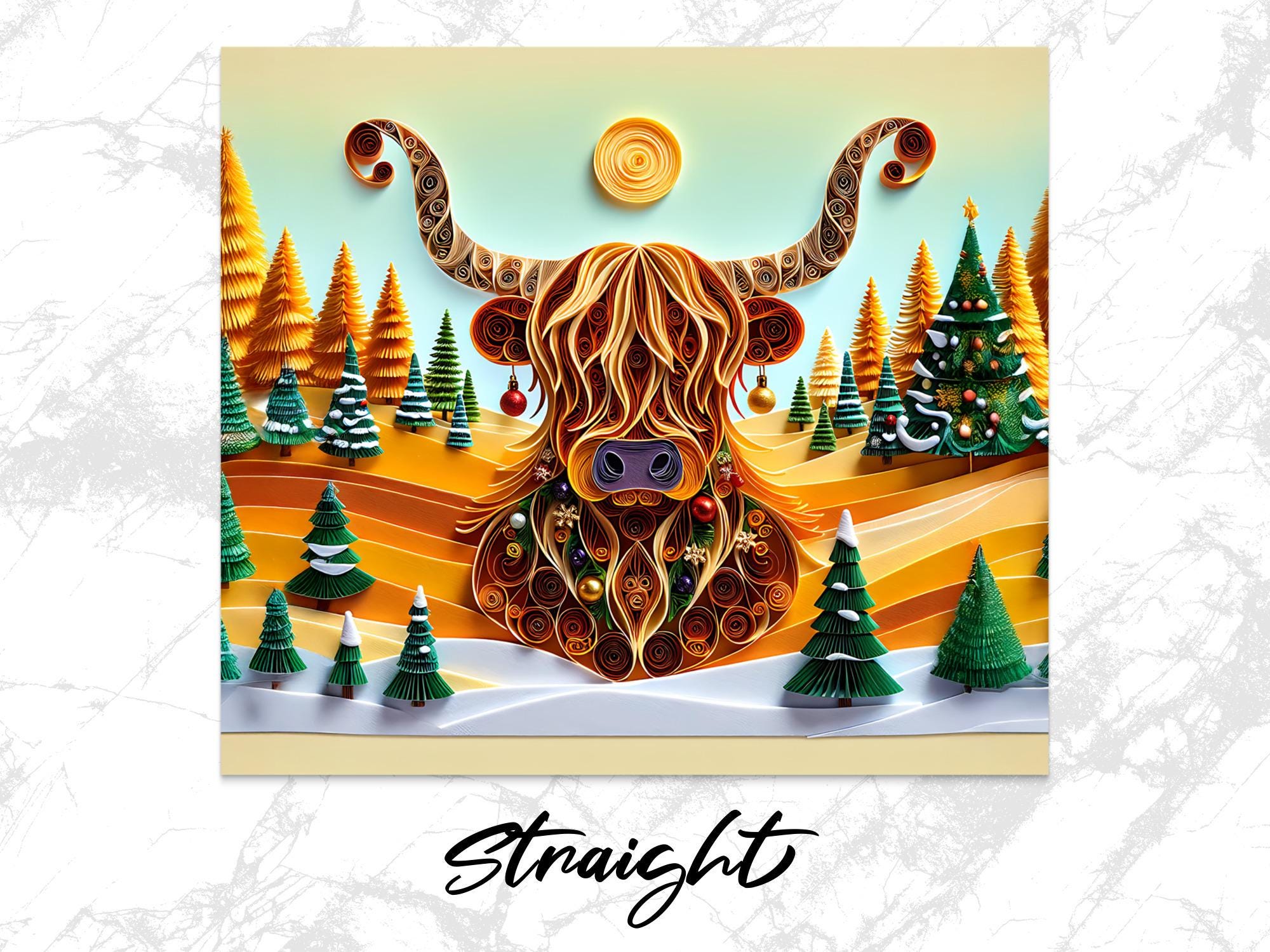 Christmas Highland Cow Tumbler Wrap: Winter Trees PNG (Digital Download)