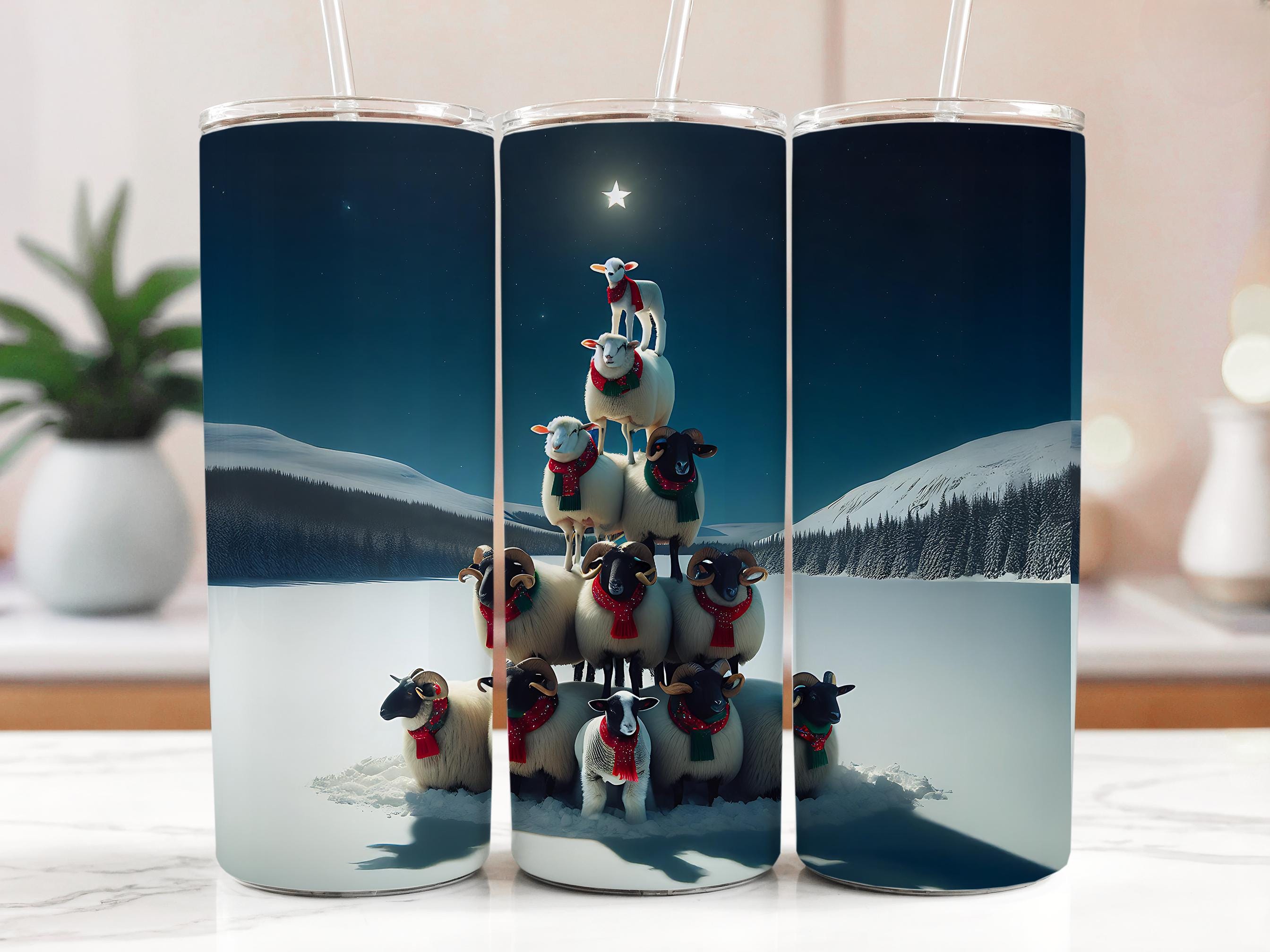 Christmas Sheep Tumbler Wrap: Holiday Lamb Pyramid PNG (Digital Download)