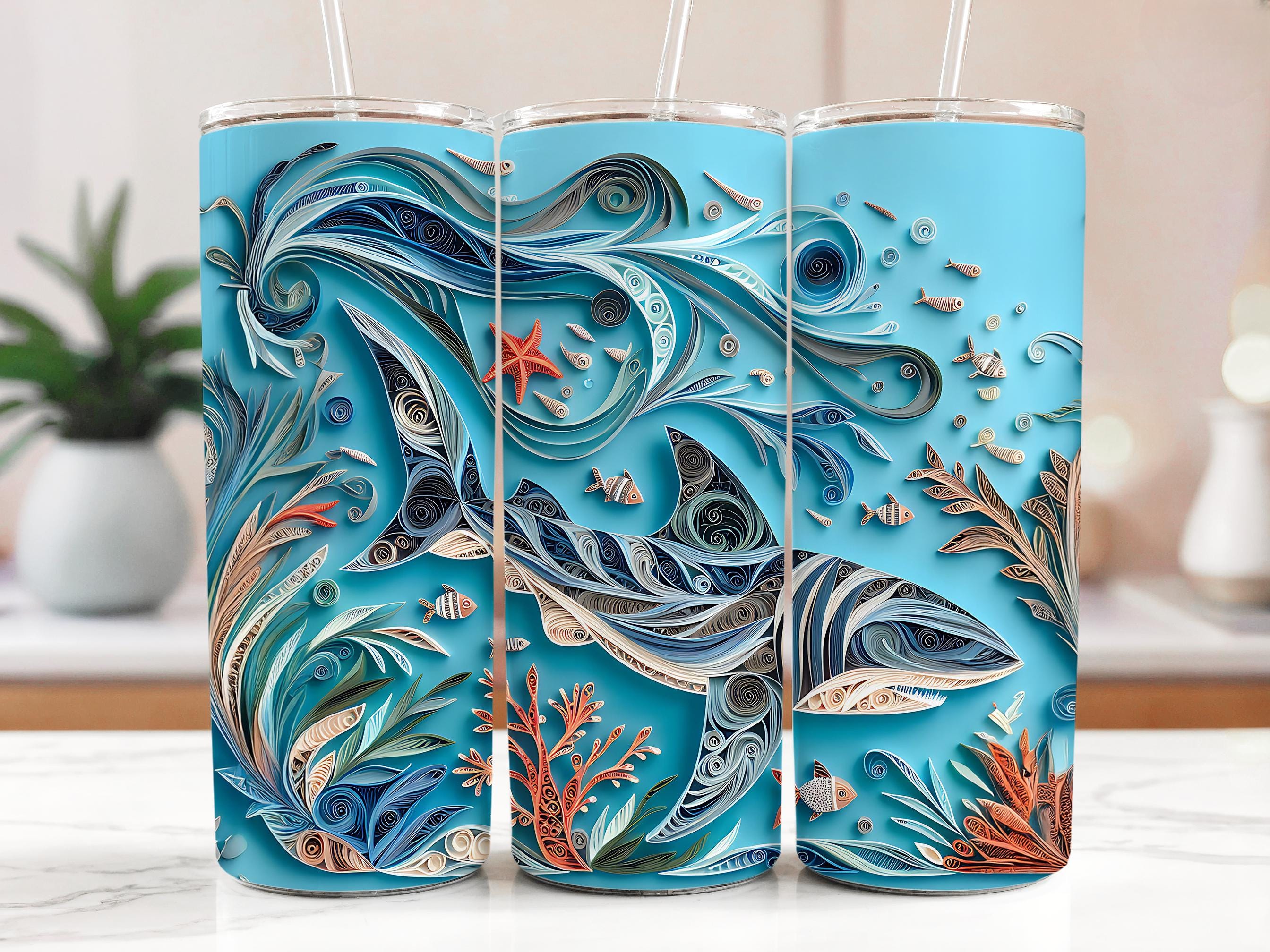 Shark Tumbler Wrap: Paper Quilling Ocean Design (Digital Download PNG File for 20oz Tumblers)