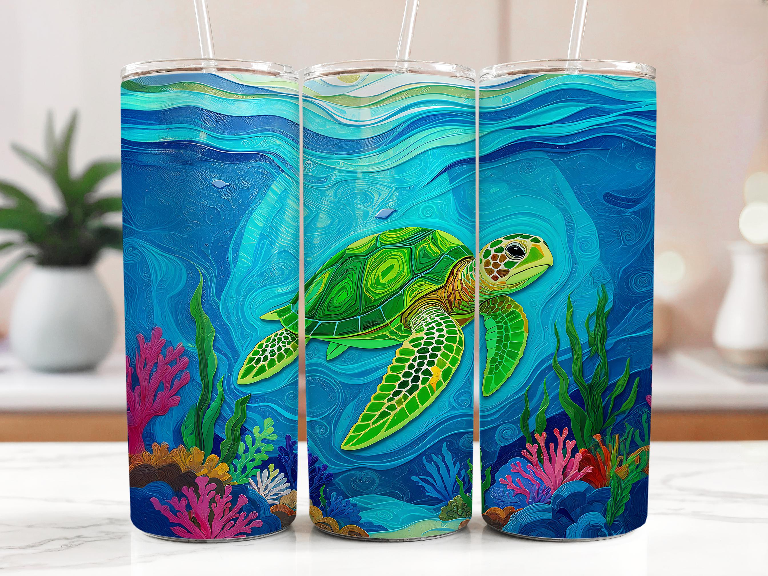 Sea Turtle Tumbler Wrap: Green Ocean Life Sublimation Design (Digital Download 20oz PNGs)