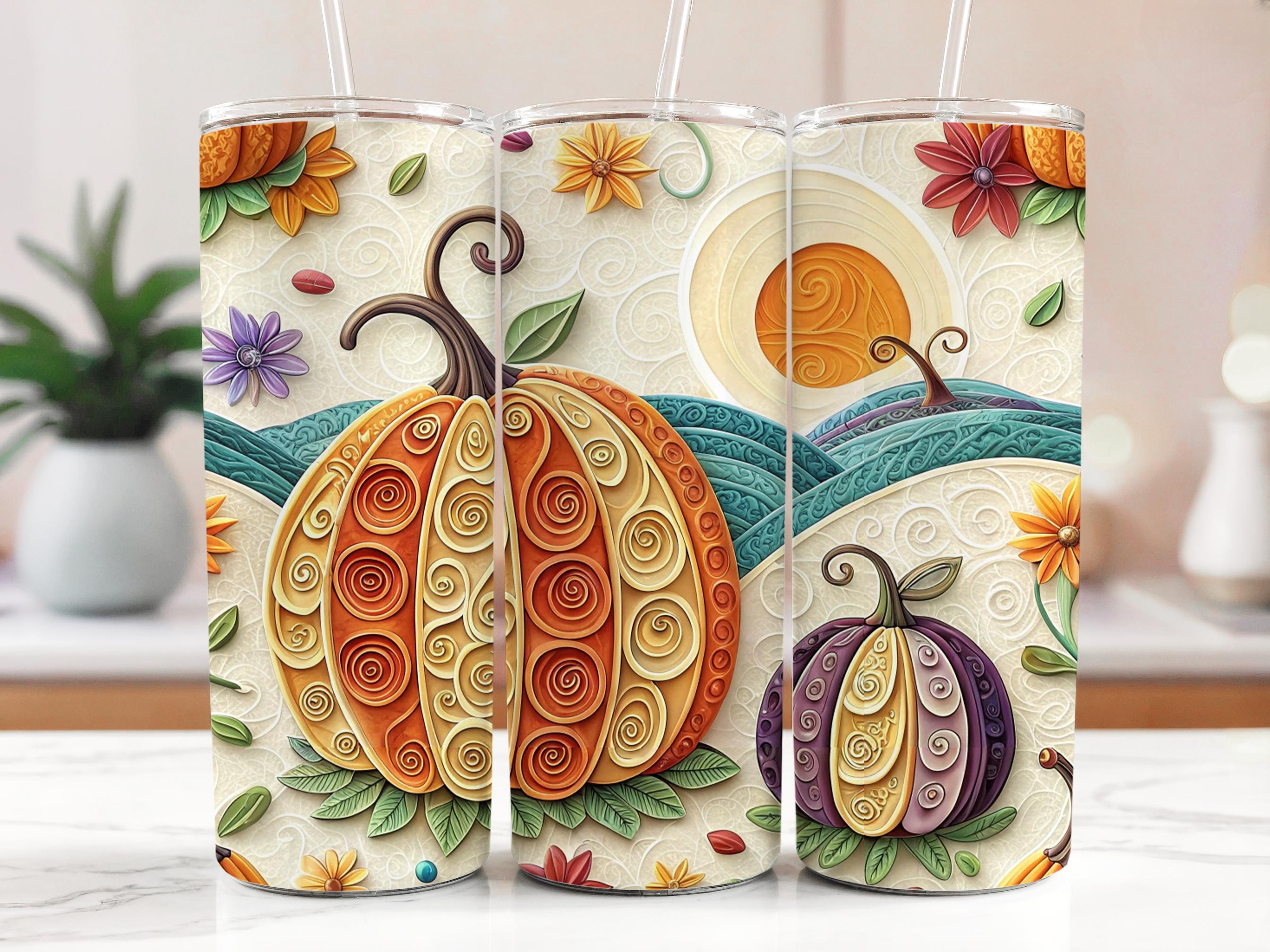Pumpkin Patch Tumbler Wrap: Fall Floral Design (20oz Skinny Tumbler PNG Digital Download