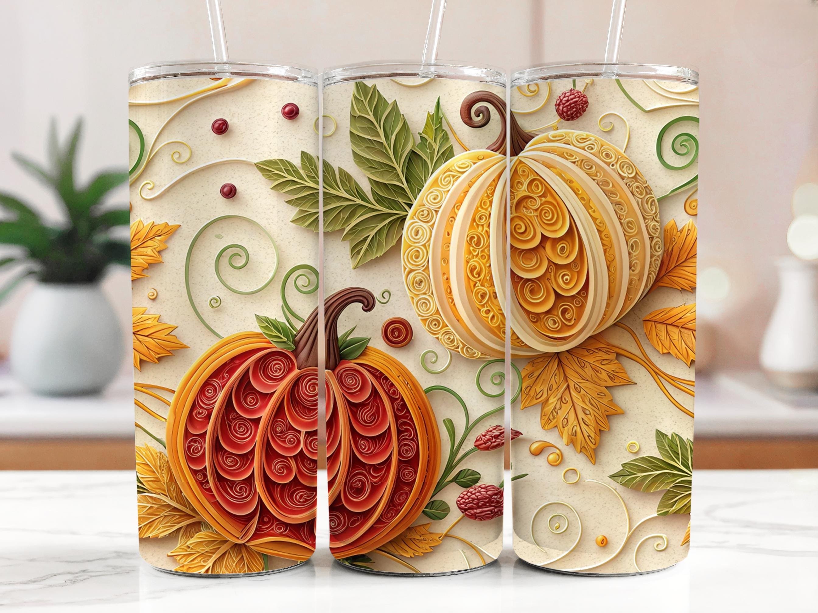 Fall Pumpkin Tumbler Wrap: Autumn Leaves Sublimation Design (Digital Download)