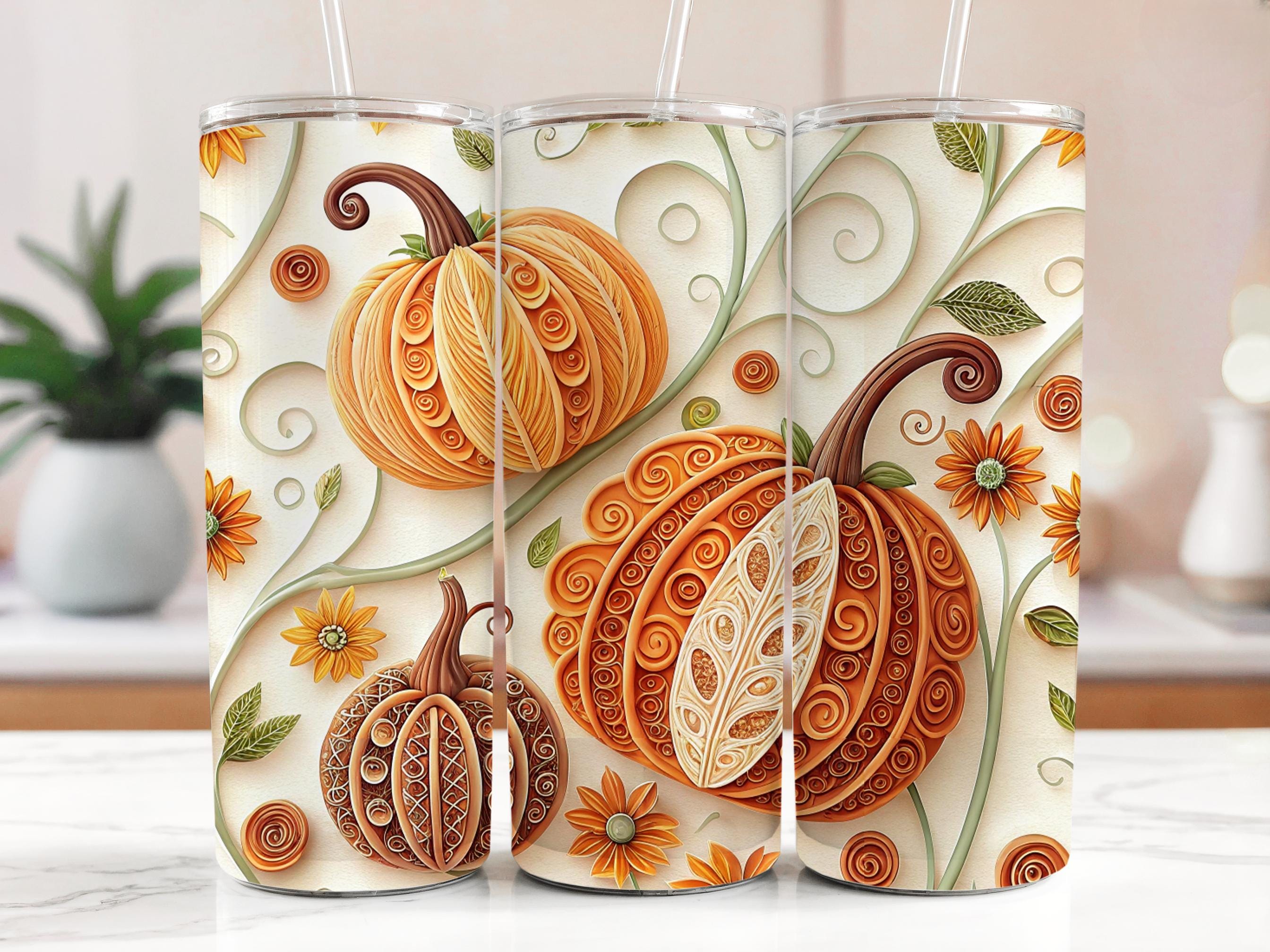 Fall Floral Pumpkin Tumbler Wrap PNG: Autumn Sublimation Design (Digital Download