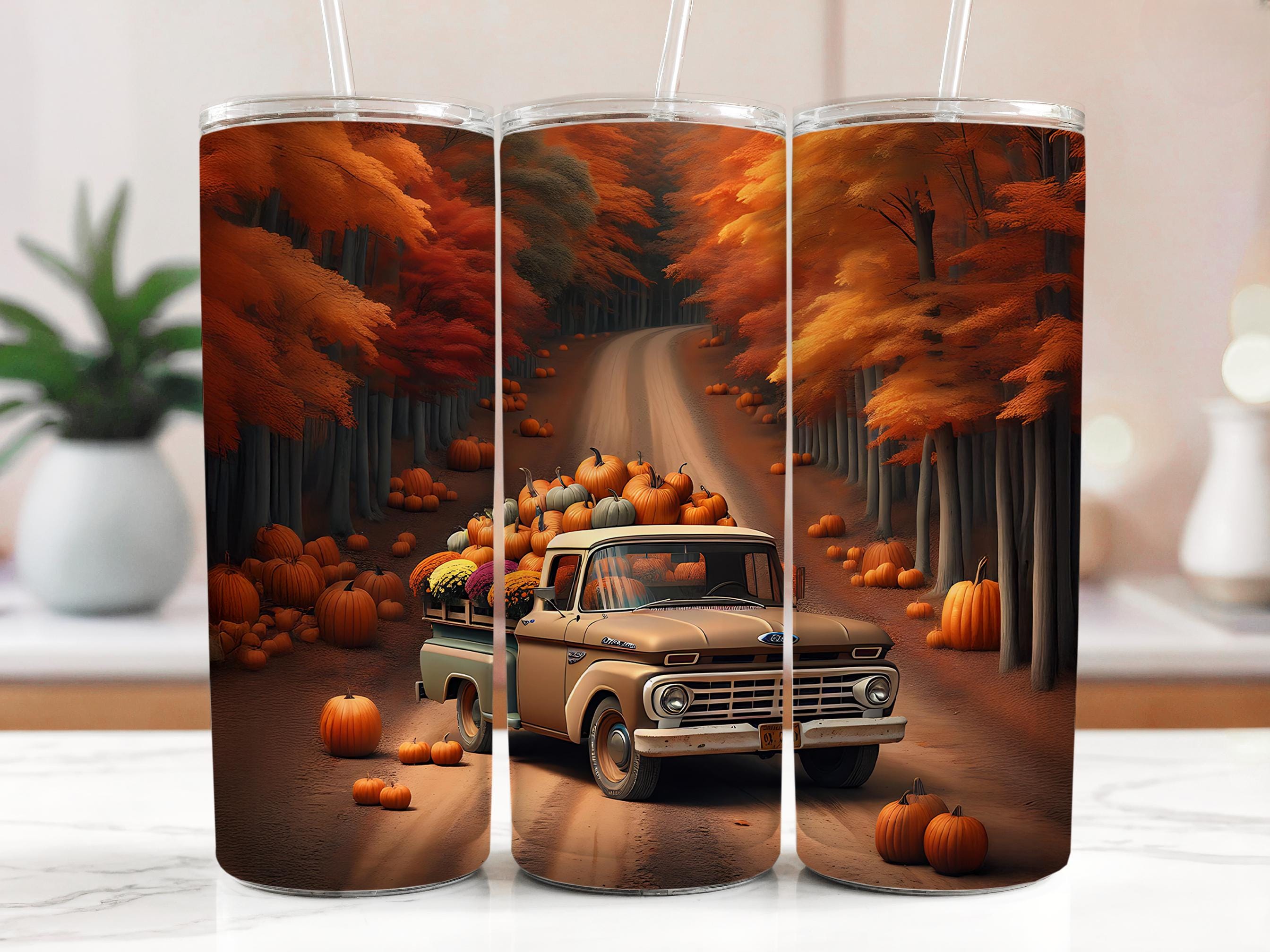 Fall Old Truck Tumbler Wrap: Autumn Road PNG Design (Digital Download)