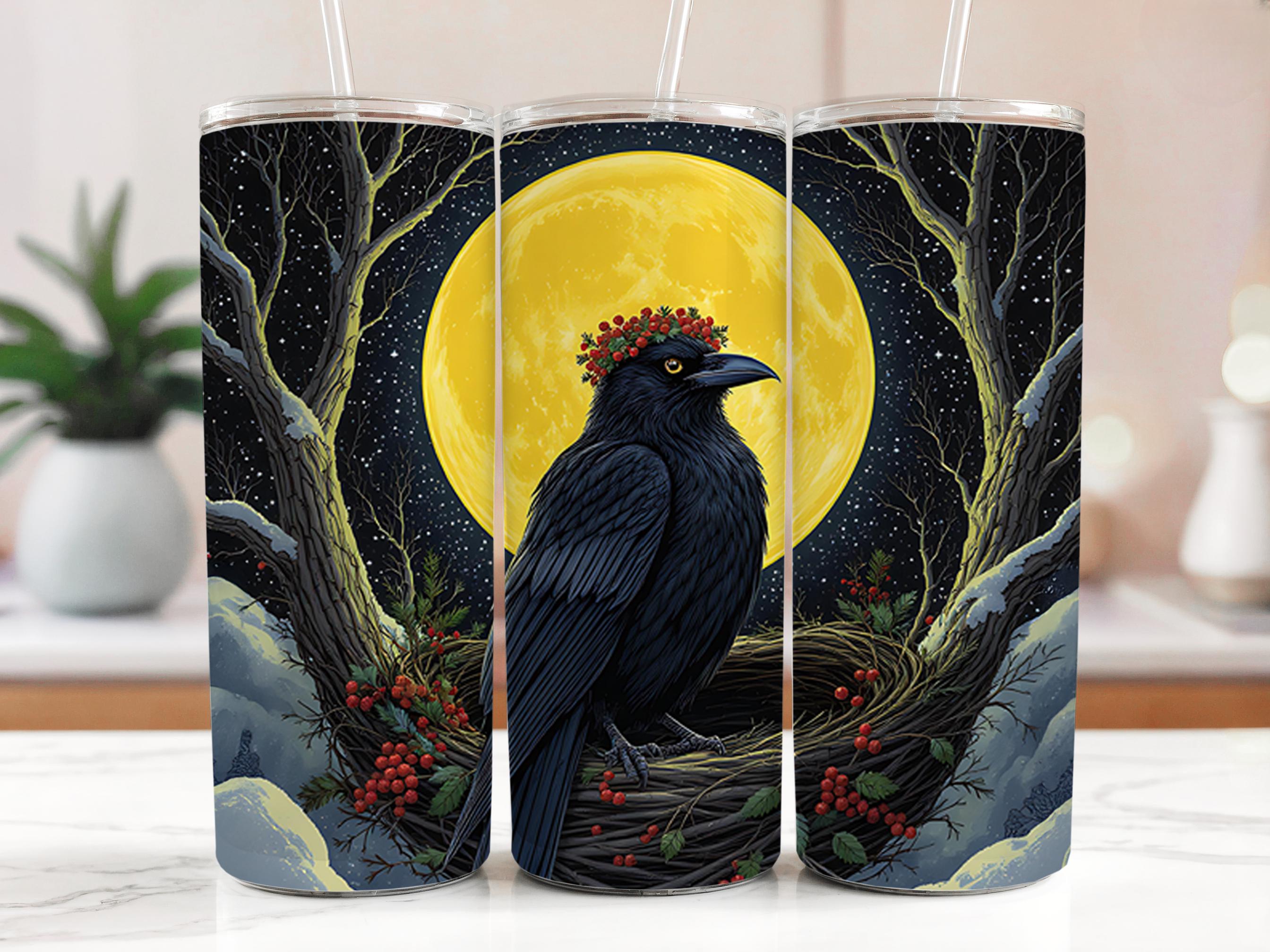 Raven Full Moon Tumbler Wrap: Winter Crow Sublimation (Digital Download)