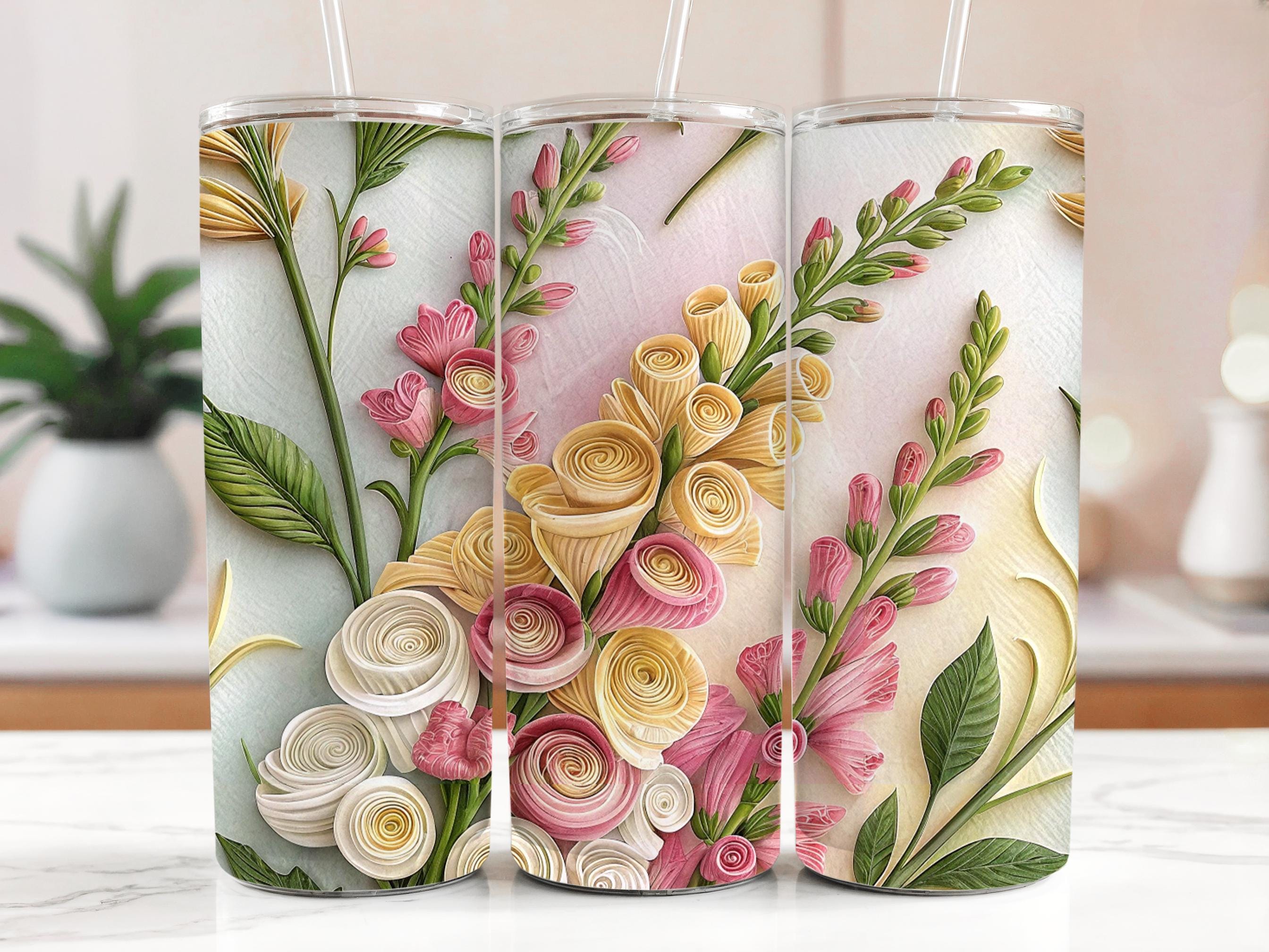 Floral Paper Quilling Tumbler Wrap: Rose & Snapdragon Design (PNG Digital Download)