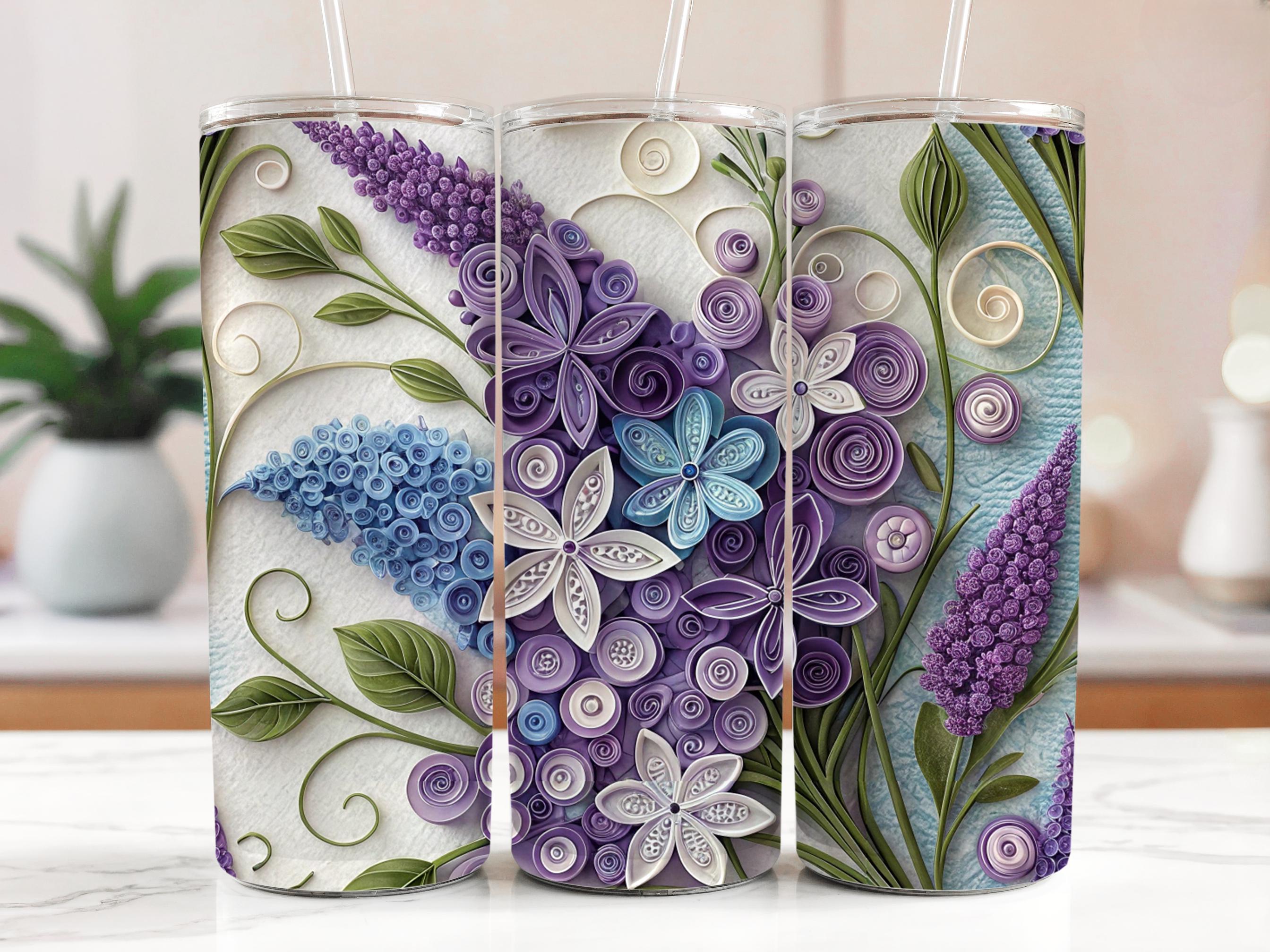 Lilac Floral Tumbler Wrap: Paper Quilling PNG (Digital Download)