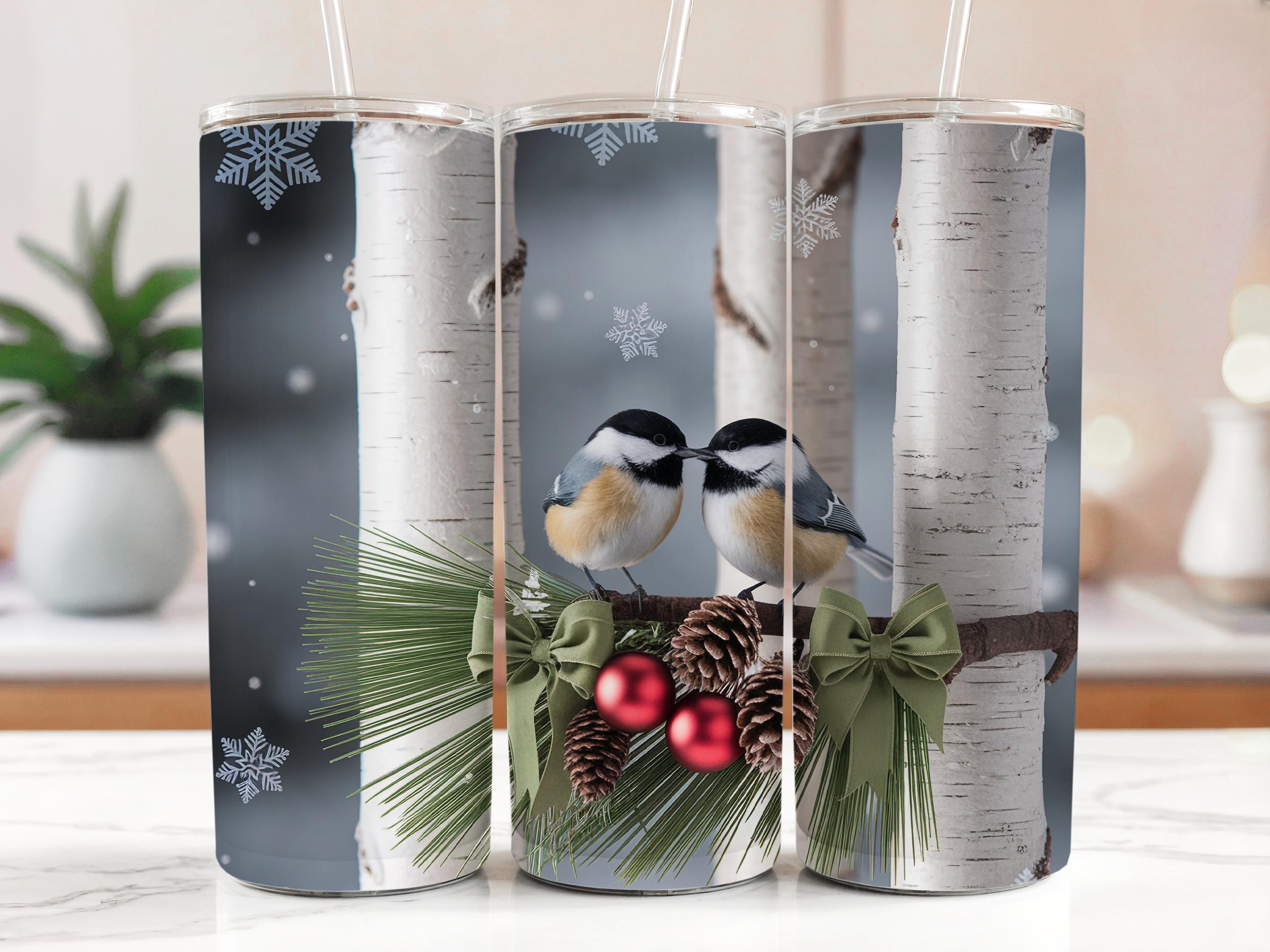 Chickadee Winter Tumbler Wrap: Birch & Pine Sublimation Design (PNG Digital Download)