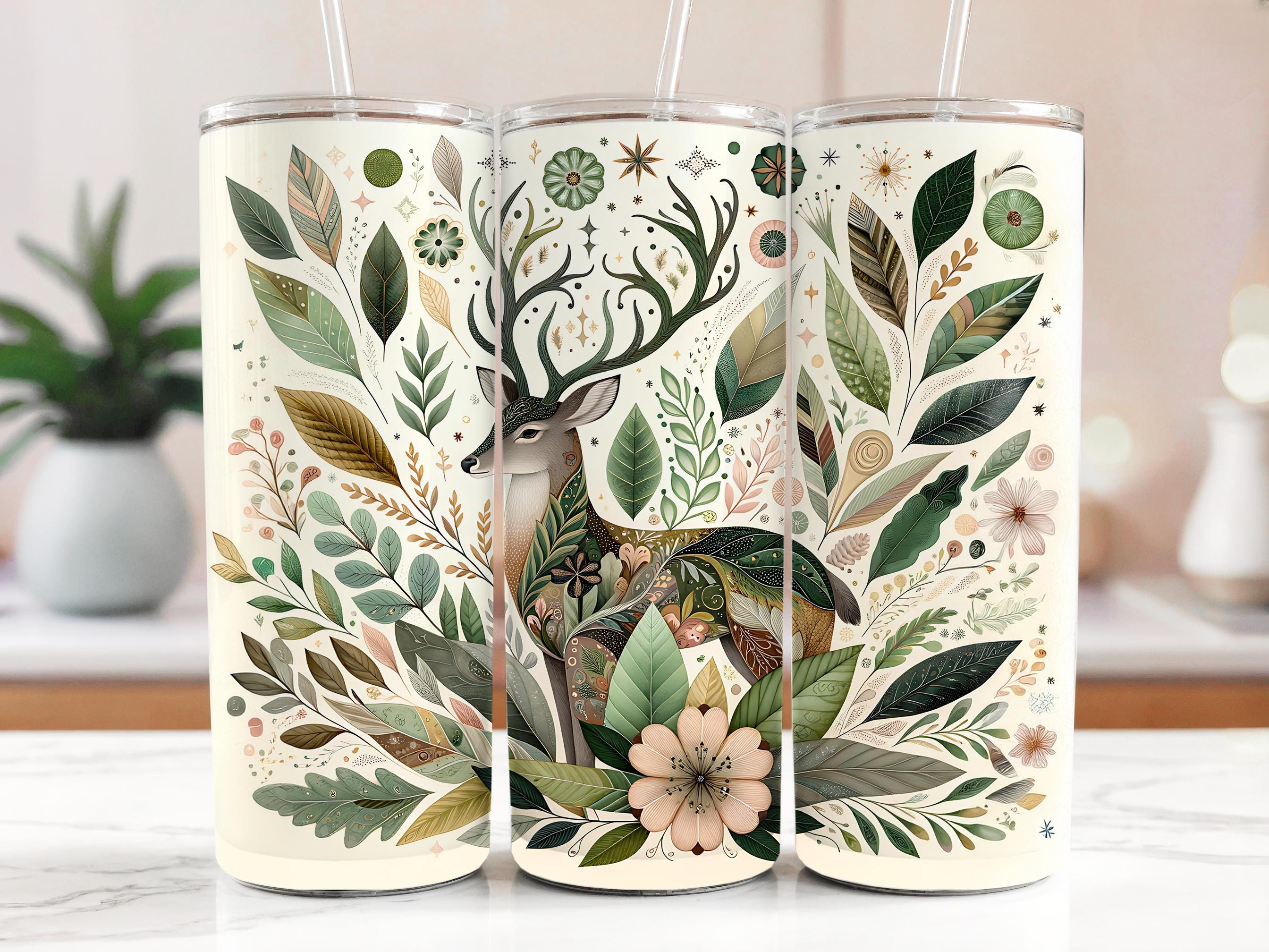Floral Deer Tumbler Wrap: 20oz Skinny Tumbler Sublimation Design (PNG Digital Download)