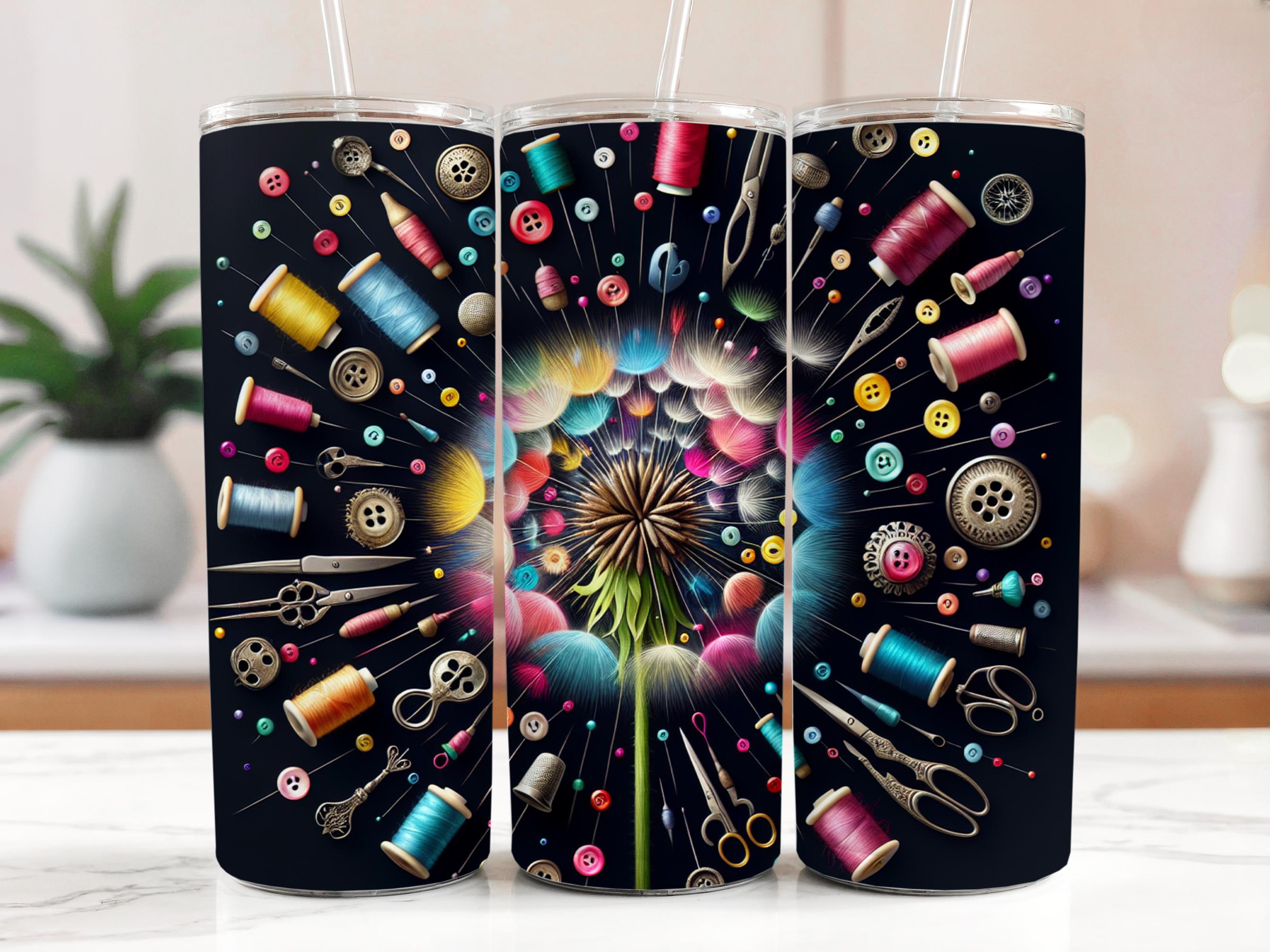 Dandelion Sewing Tumbler Wrap PNG: Crafting Sublimation Design (Digital Download 20oz Tumbler Wraps)