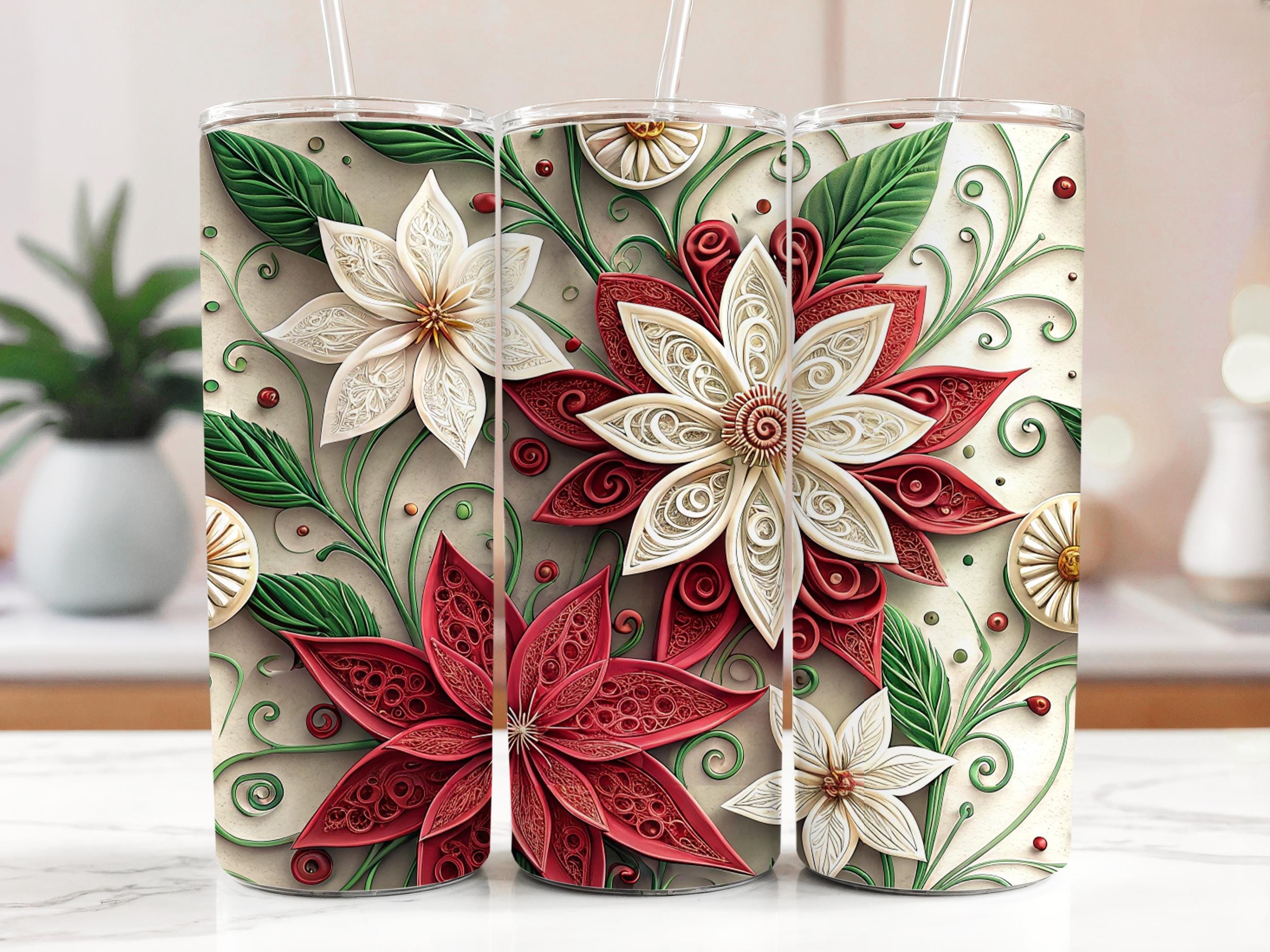 Poinsettia Tumbler Wrap: Christmas Floral Sublimation Design (Digital Download PNG)