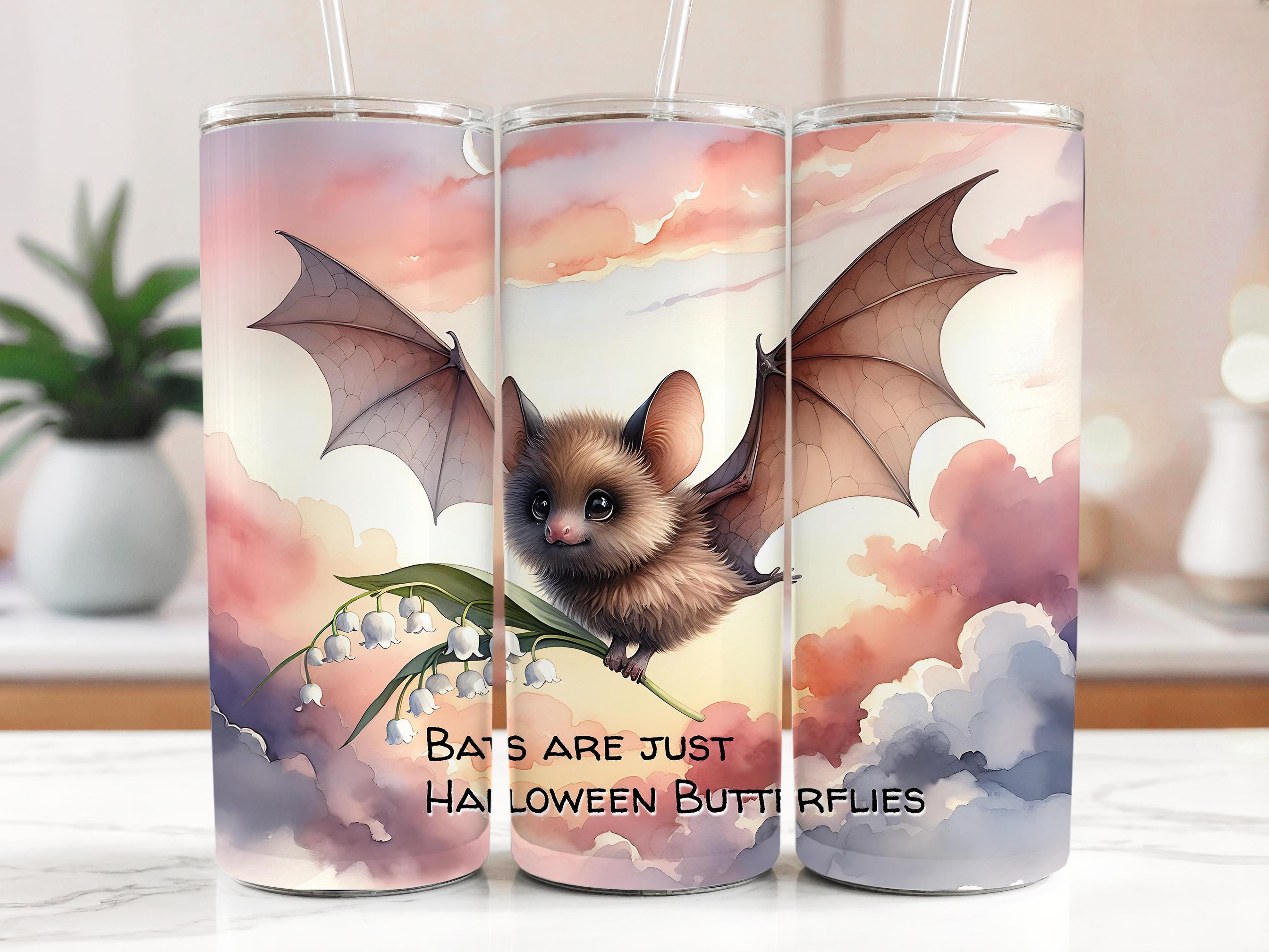 Cute Bat 20oz Tumbler Wrap, Bats are Halloween Butterflies PNG, Flying Bat Sublimation Design, Floral Bat Tumbler, Digital Download