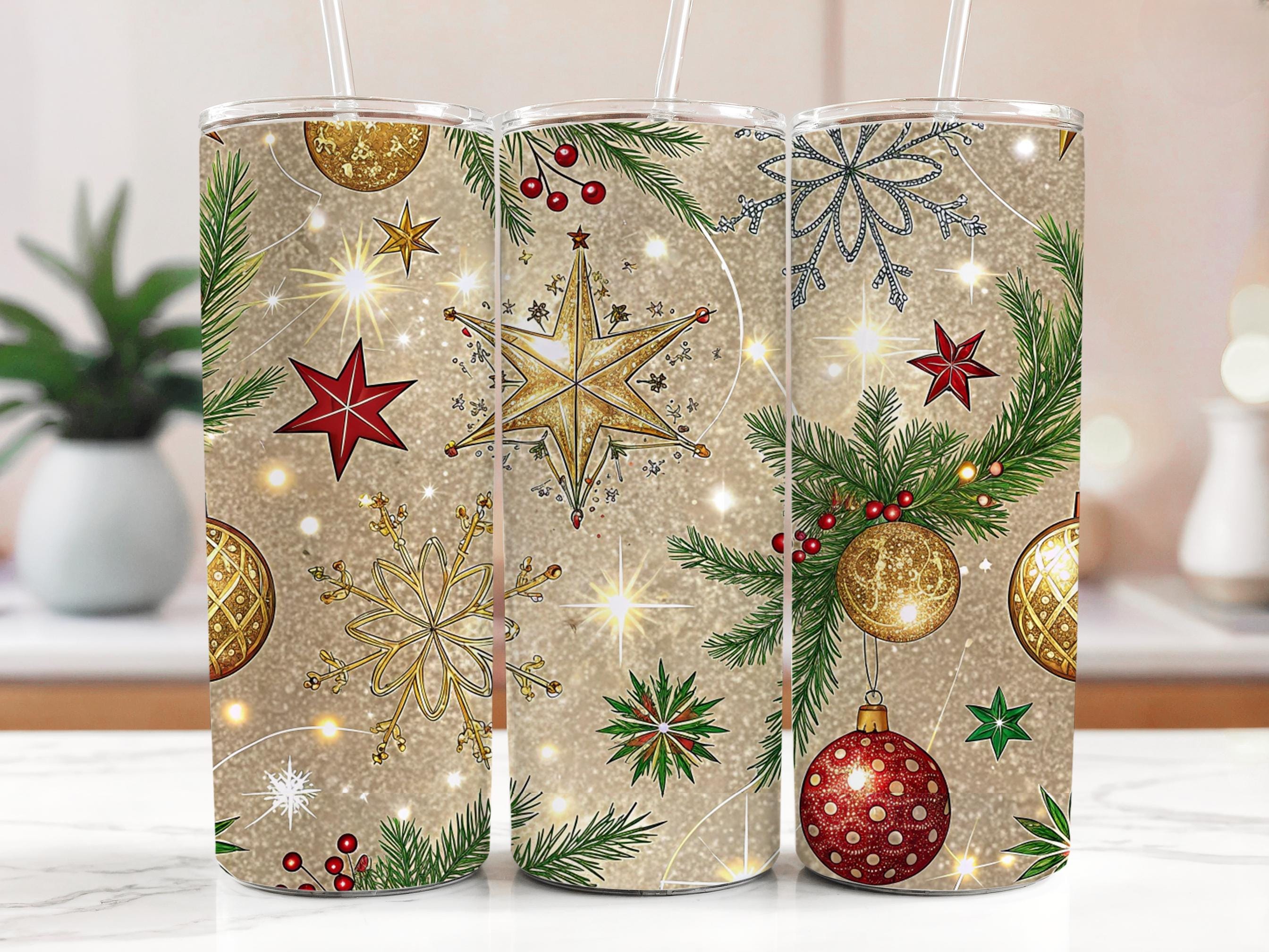 Christmas Ornament Tumbler Wrap: Sparkling Snowflake Sublimation Design (Digital Download)