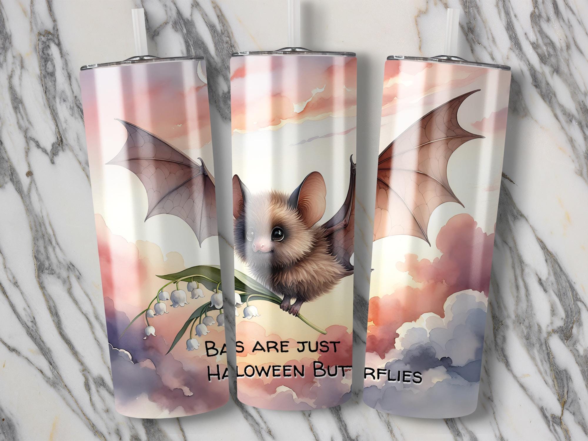 Cute Bat 20oz Tumbler Wrap, Bats are Halloween Butterflies PNG, Flying Bat Sublimation Design, Floral Bat Tumbler, Digital Download