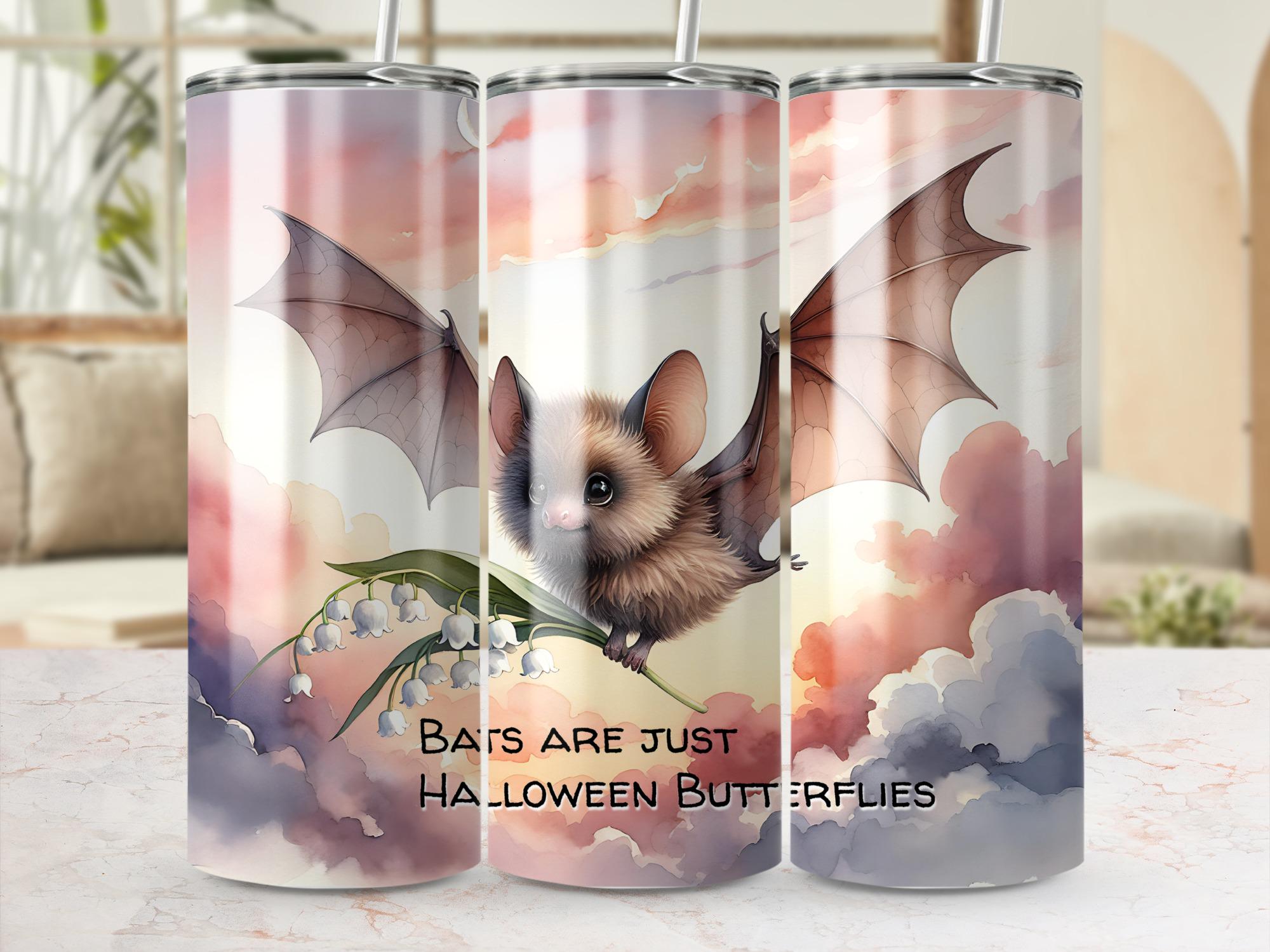 Cute Bat 20oz Tumbler Wrap, Bats are Halloween Butterflies PNG, Flying Bat Sublimation Design, Floral Bat Tumbler, Digital Download