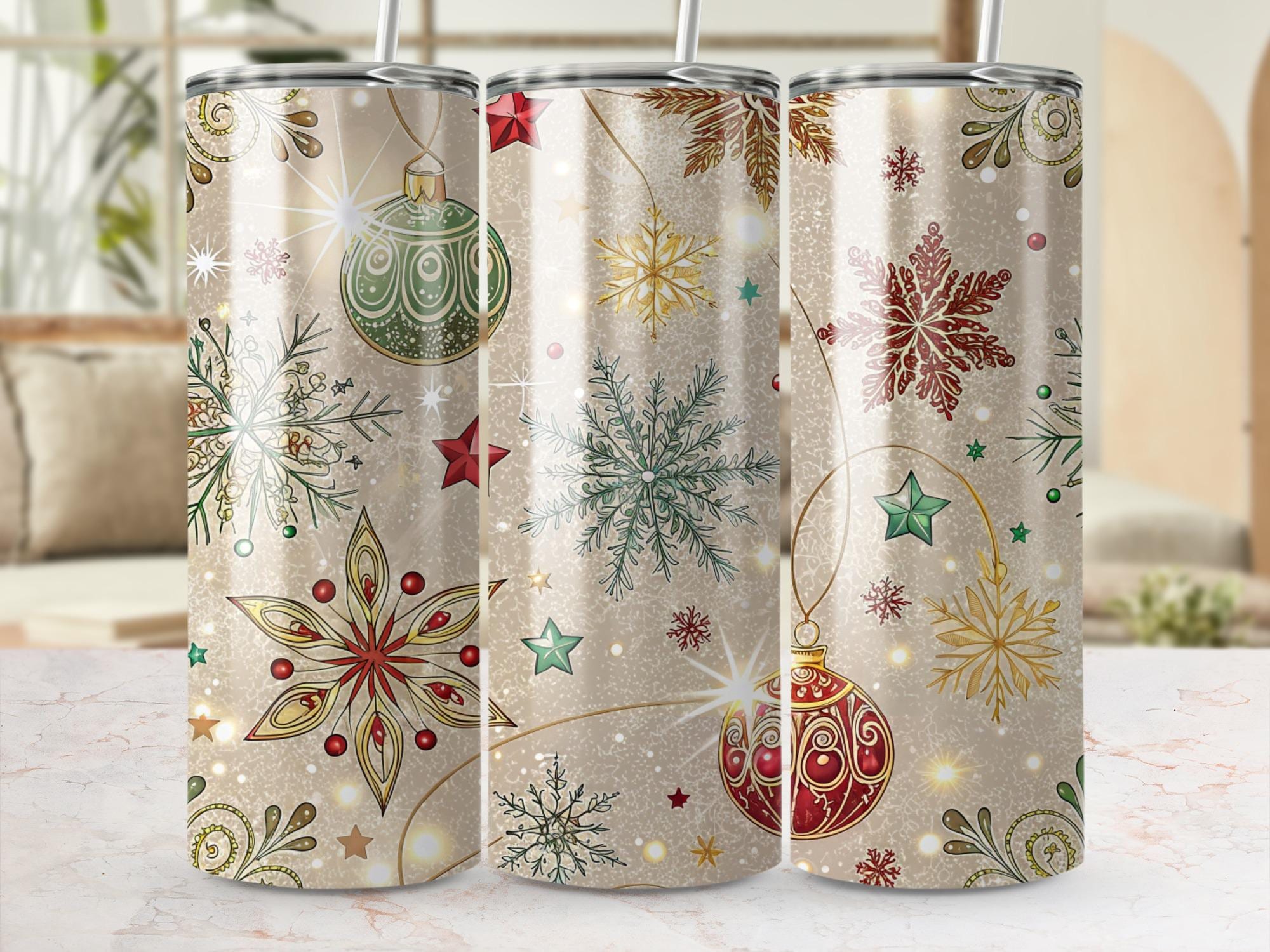 Christmas Ornament Tumbler Wrap: Holiday Snowflake Design (Digital Download)