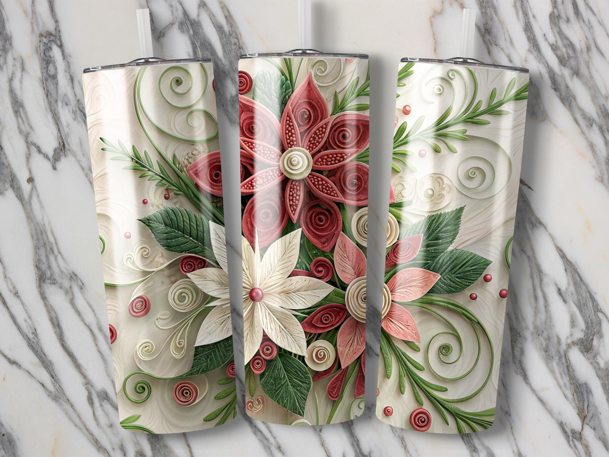 Quilled Floral Tumbler Wrap: 20oz Skinny Tumbler PNG (Digital Download)
