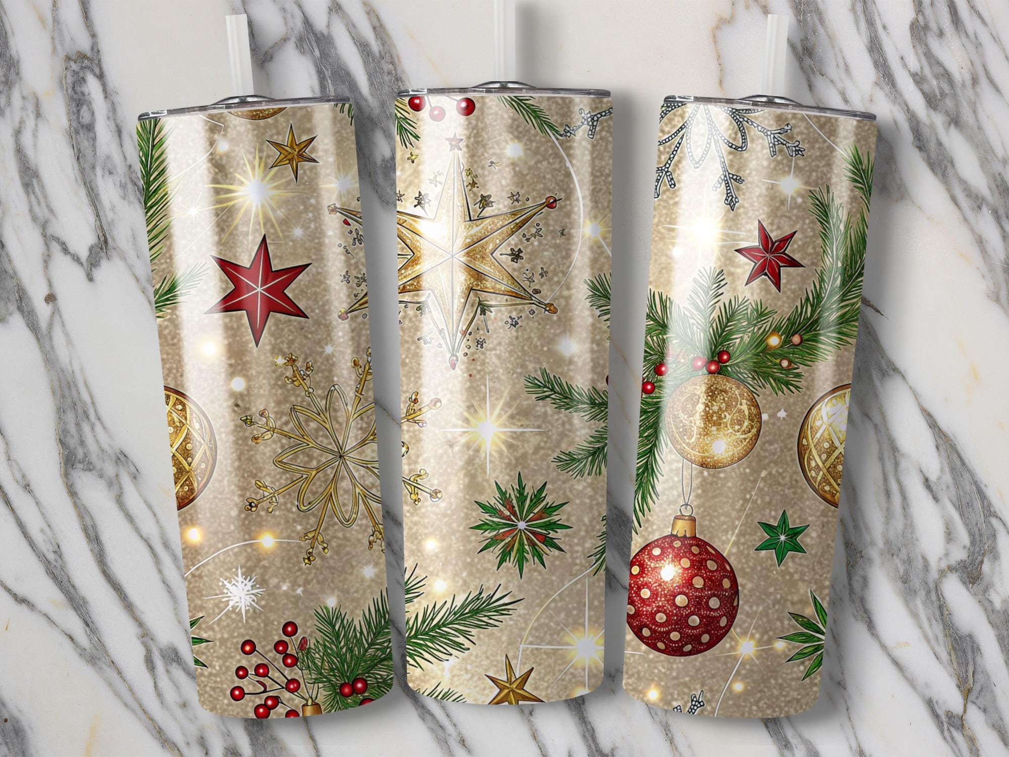 Christmas Ornament Tumbler Wrap: Sparkling Snowflake Sublimation Design (Digital Download)