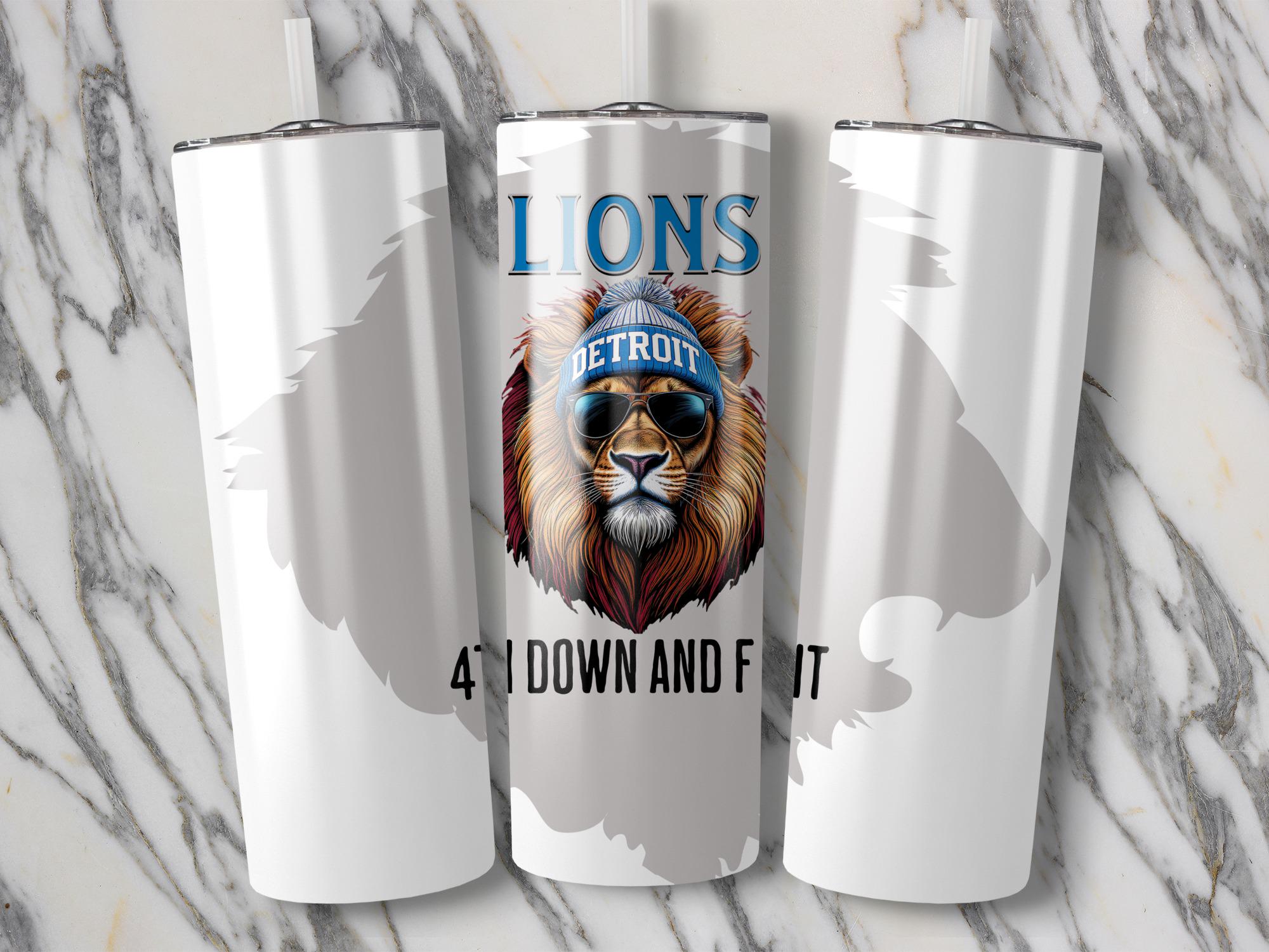 Detroit Lions Tumbler Wrap, 20oz Skinny Tumbler PNG, Cool Lion With Beanie, 4th Down, Sublimation Designs, Digital Download