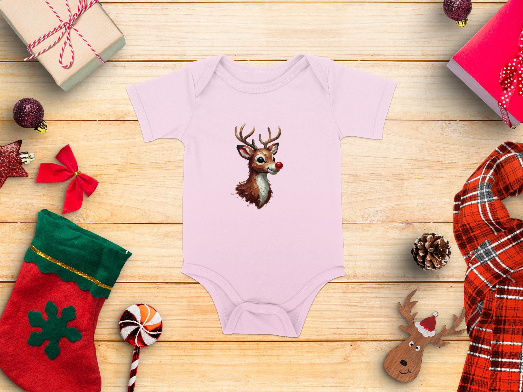 Red Nosed Reindeer Christmas Art: Holiday Printable (Digital File)