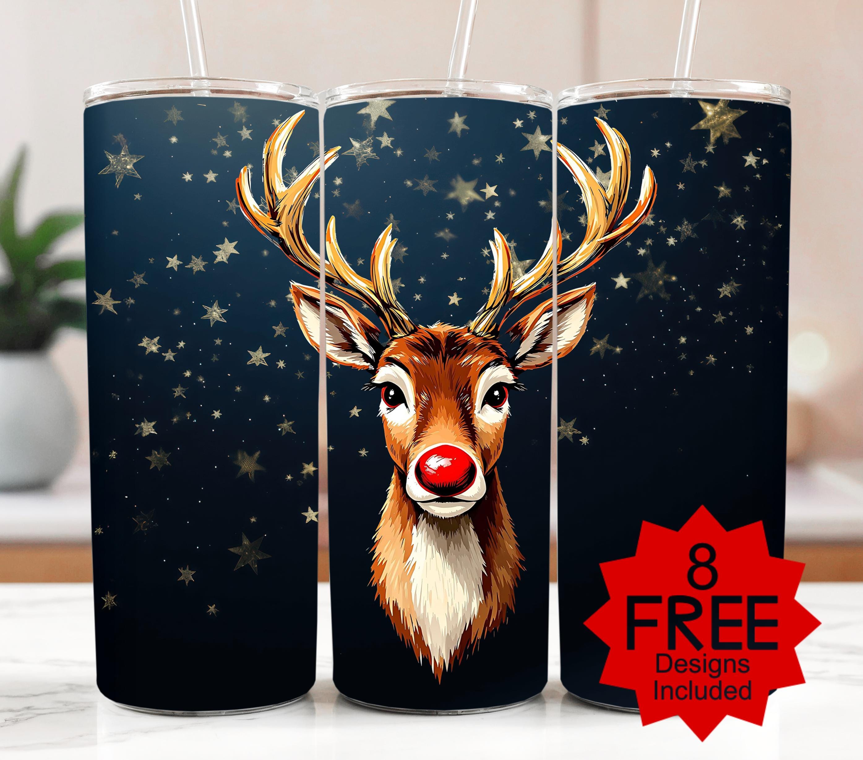 Red Nose Reindeer Tumbler Wrap: Christmas Deer PNG (Digital Download)